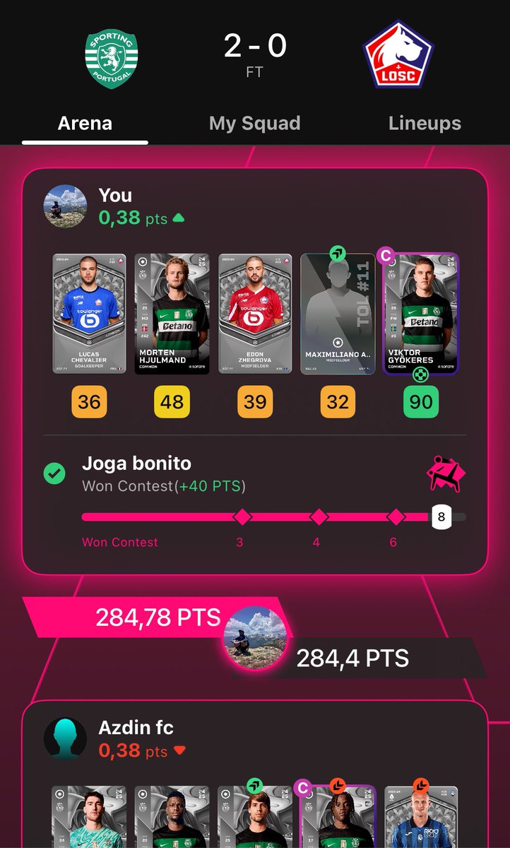 LZaplata's tweet photo. My closest win so far #Sorare https://t.co/3iWSY5WR5u