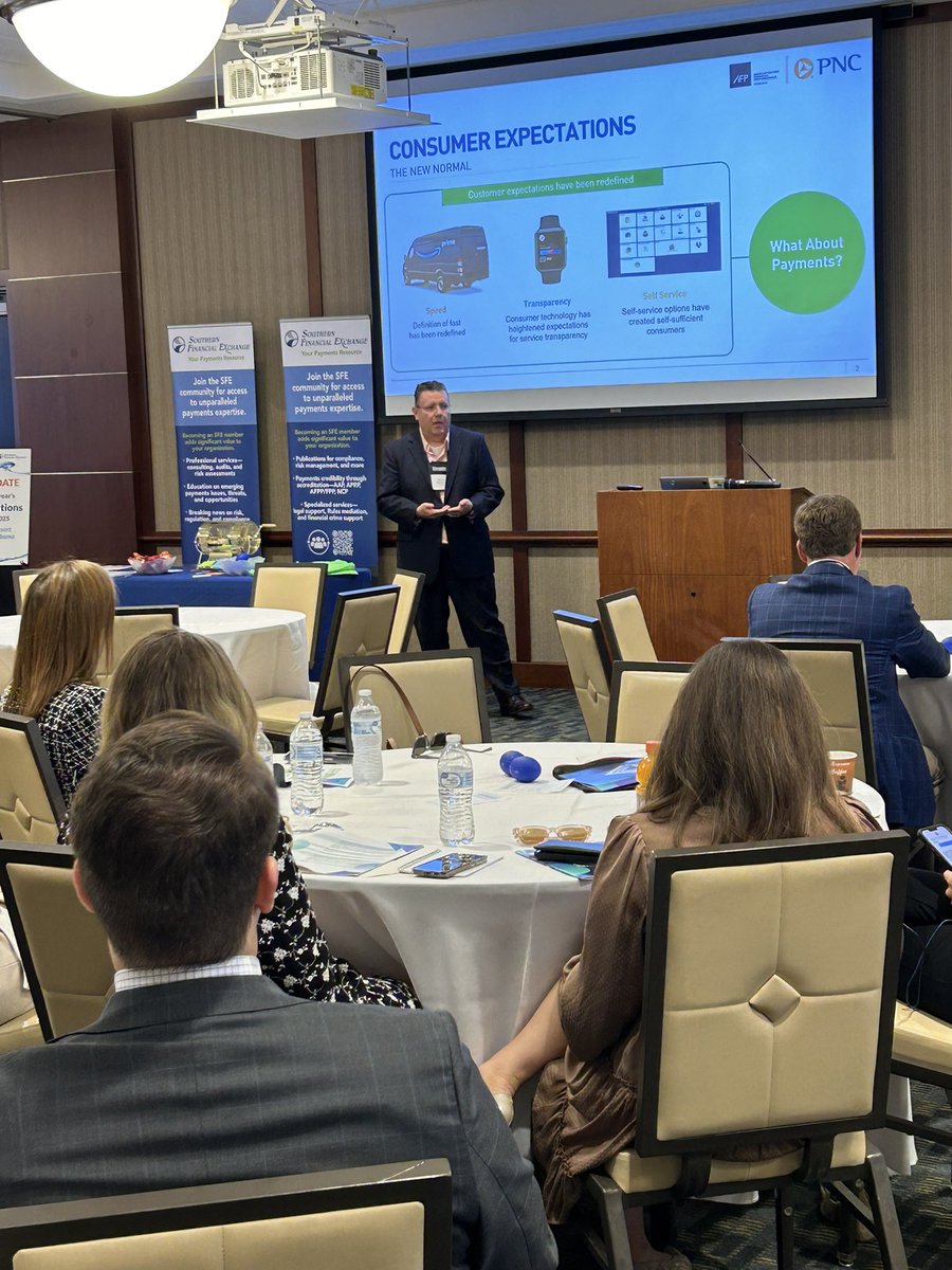AlabamaAFP's tweet image. We just ended our final morning session with Chris Ruscetti, SVP of Treasury Solutions at @PNCBank learning about innovations in payment initiation and reconciliation!