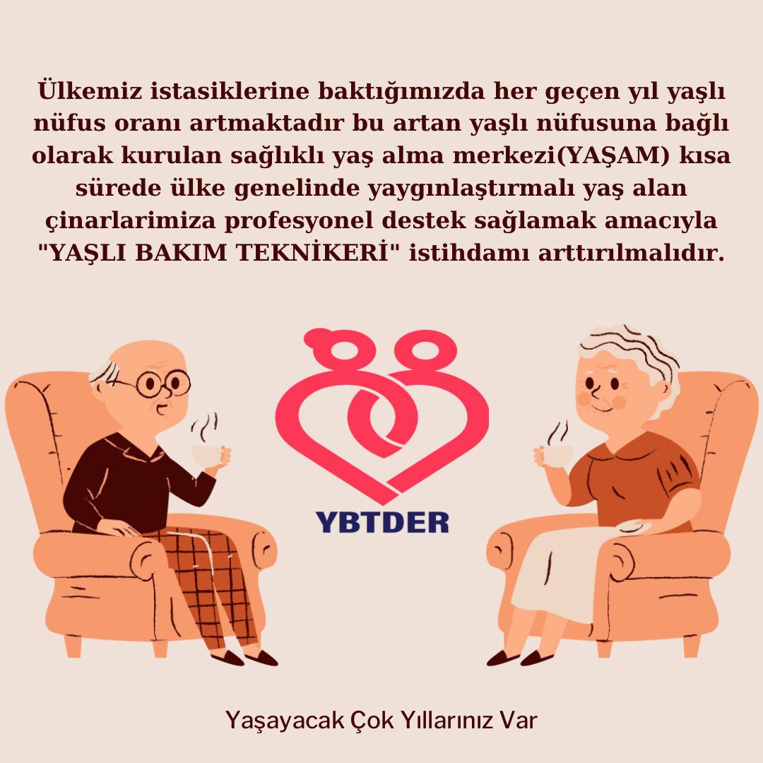 Yaşlılarımıza ve Bakım Hizmetine ihtiyaç duyan hastalarımıza profesyonel sağlık bakım hizmeti verilmesi için YAŞLI BAKIM TEKNİKERİ’nin istihdam edilmesi şarttır. 
#yaşlıbakıma5binatama