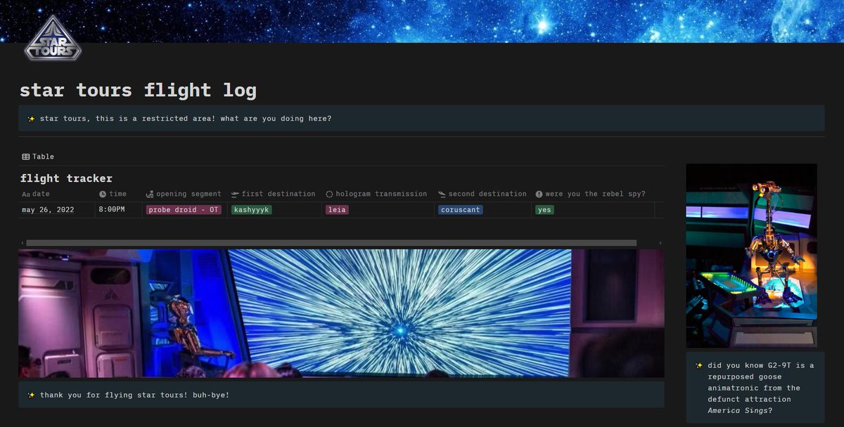 are you a fellow (neurotic) star tours fan? do you often wish you could remember which outcomes you got on previous flights? i have devised a solution!