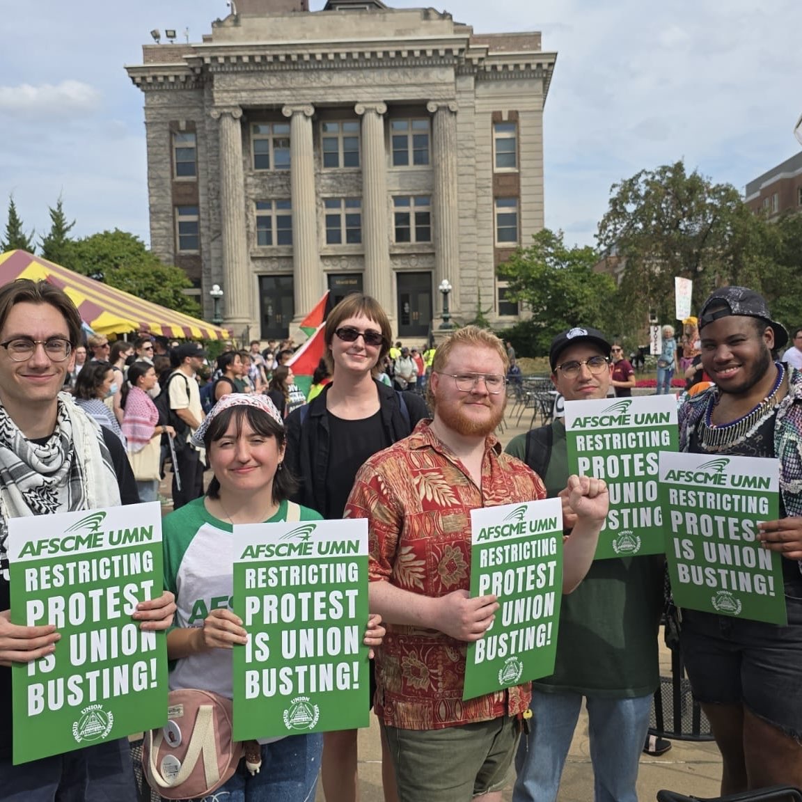 Yesterday, <a href="/UMNews/">University of Minnesota</a> executive elites demonstrated Islamaphobic cowardice in their #PoliticalRepression of students &amp; workers, who were united against their never-before-enforced Vietnam War era protest policy &amp; the Board of Regents' refusal to stand against #genocide! #solidarity
