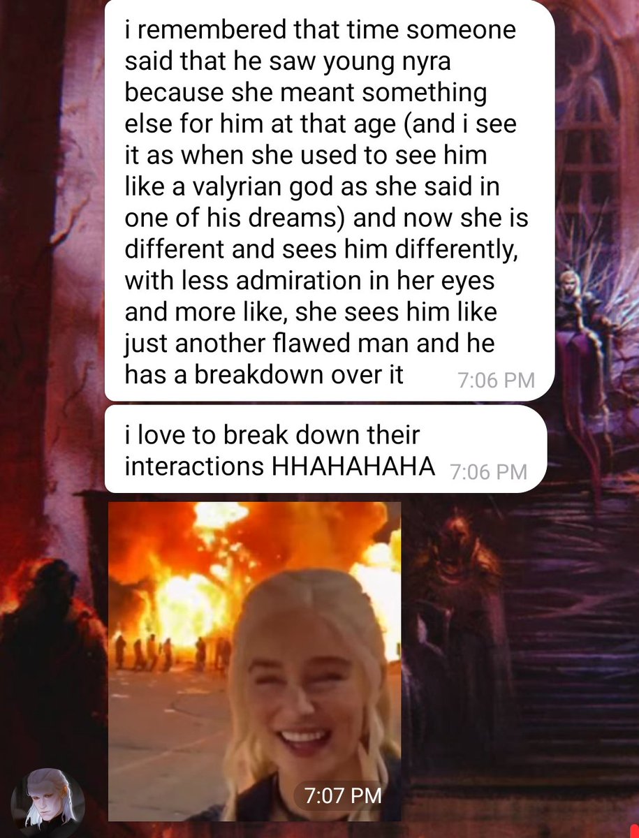 ancient_snake's tweet image. This conversation between me and my wife... Yeah, we are onto something. Daemon will always need to be loved and prove that he deserves it, Rhaenyra will always need someone who she just can trust and rely on. Oh, they were meant to burn together in all their desperate needs.