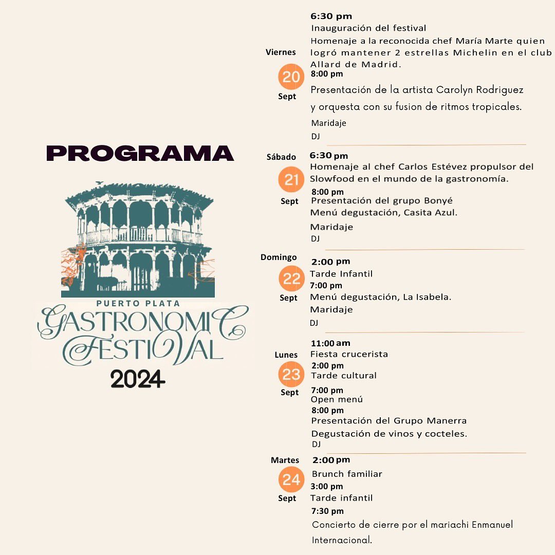 🌟 Prepárate para un festín de sabores en el Puerto Plata Gastronómic Festival. 🍴✨ Consulta el programa oficial y no te pierdas ninguna de las deliciosas sorpresas que tenemos preparadas.

#dondeir_pop #dondeirpuertoplata