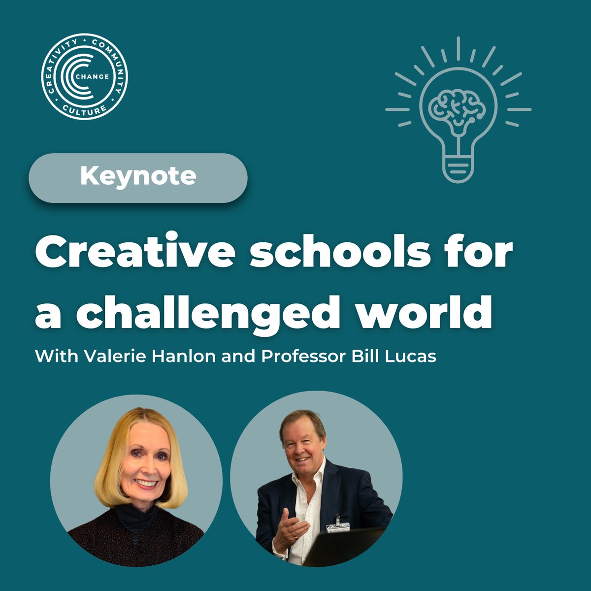 🚨 Excited for the #CChangeConf24 on Oct 1st! 🎓 Join us for the keynote: "Creative Schools for a Challenged World; why creative thinking matters and what we need to do bring about system change" with @lucaslearn &amp; Valerie Hanlon 🚀 #CreativeEducation #SystemChange