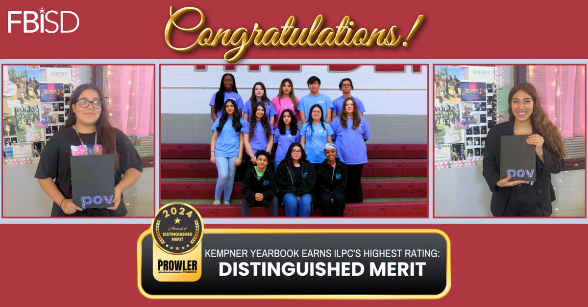 Congratulations to <a href="/KHS_Cougars/">Kempner High School</a> yearbook staff for receiving the Award of Distinguished Merit for their 2024 yearbook, The Prowler! 🎉 This honor, the highest rating given by the Interscholastic League Press Conference (ILPC), is a testament to the team's dedication, creativity,