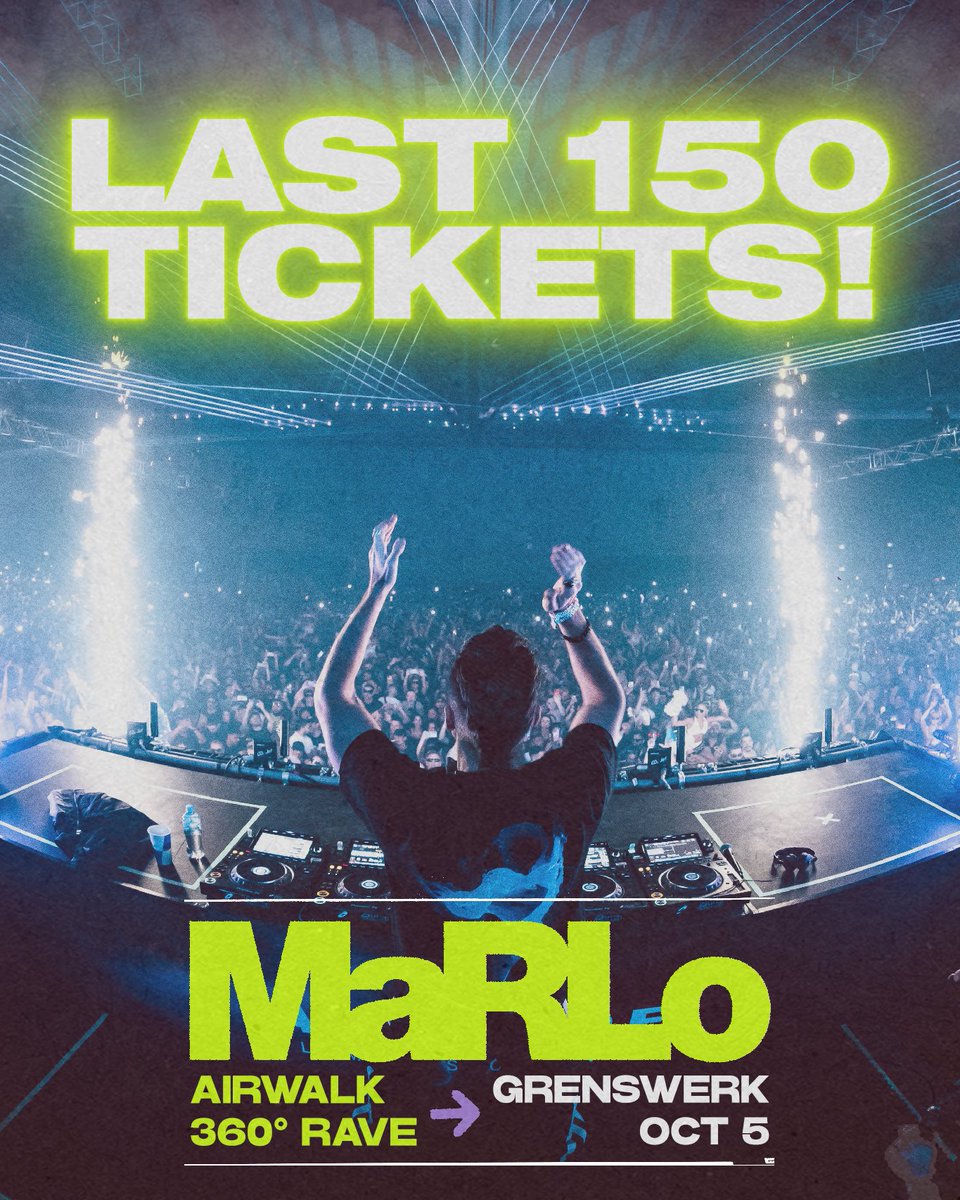 🚨 FINAL COUNTDOWN: ONLY 150 TICKETS LEFT! 🚨
We’re down to the wire, just 150 tickets remain for our Airwalk 360 Rave with <a href="/marlo_music/">MaRLo</a>. This is your last chance to be part of the up-close, mind-blowing 360° experience. 

Tickets: airwalkevents.nl/event/marlo/