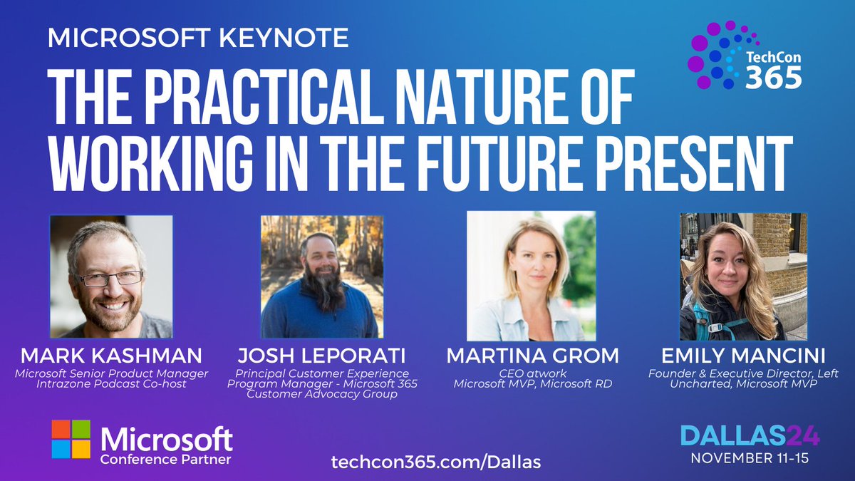 TechCon 365, PWRCON & DATACON (@techcon365) on Twitter photo 📣 Get ready for an incredible lineup of sessions from Microsoft speakers at <a href="/TechCon365/">TechCon 365, PWRCON & DATACON</a> Microsoft 365 Power Platform Conference in Dallas, bringing you insights into the latest innovations and technologies.
🎤 Don't miss the Microsoft Keynote, where <a href="/mkashman/">Mark Ka$hman 🧔🏻♂️</a>, Josh Leporati, 📣 Get ready for an incredible lineup of sessions from Microsoft speakers at <a href="/TechCon365/">TechCon 365, PWRCON & DATACON</a> Microsoft 365 Power Platform Conference in Dallas, bringing you insights into the latest innovations and technologies.
🎤 Don't miss the Microsoft Keynote, where <a href="/mkashman/">Mark Ka$hman 🧔🏻♂️</a>, Josh Leporati,