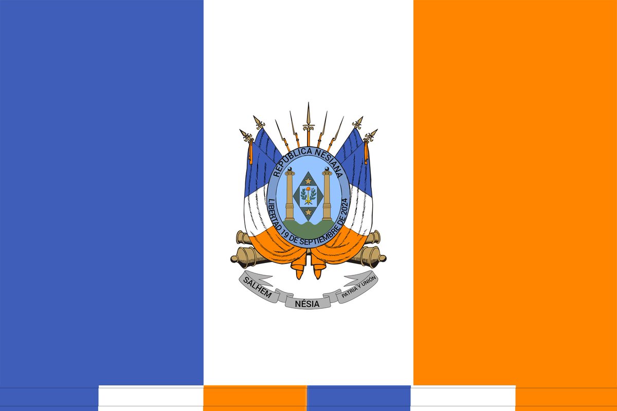 RepNesiana's tweet photo. Dejamos de ser la República de SALHEM por la desintegración de la unión y separación en dos naciones. Ahora está es nuestra nueva bandera nacional.
Nombre oficial: República Nesiana 
Nombre general: Nésia 
Gentilicio: Nesiano/a https://t.co/MLruerPYiM