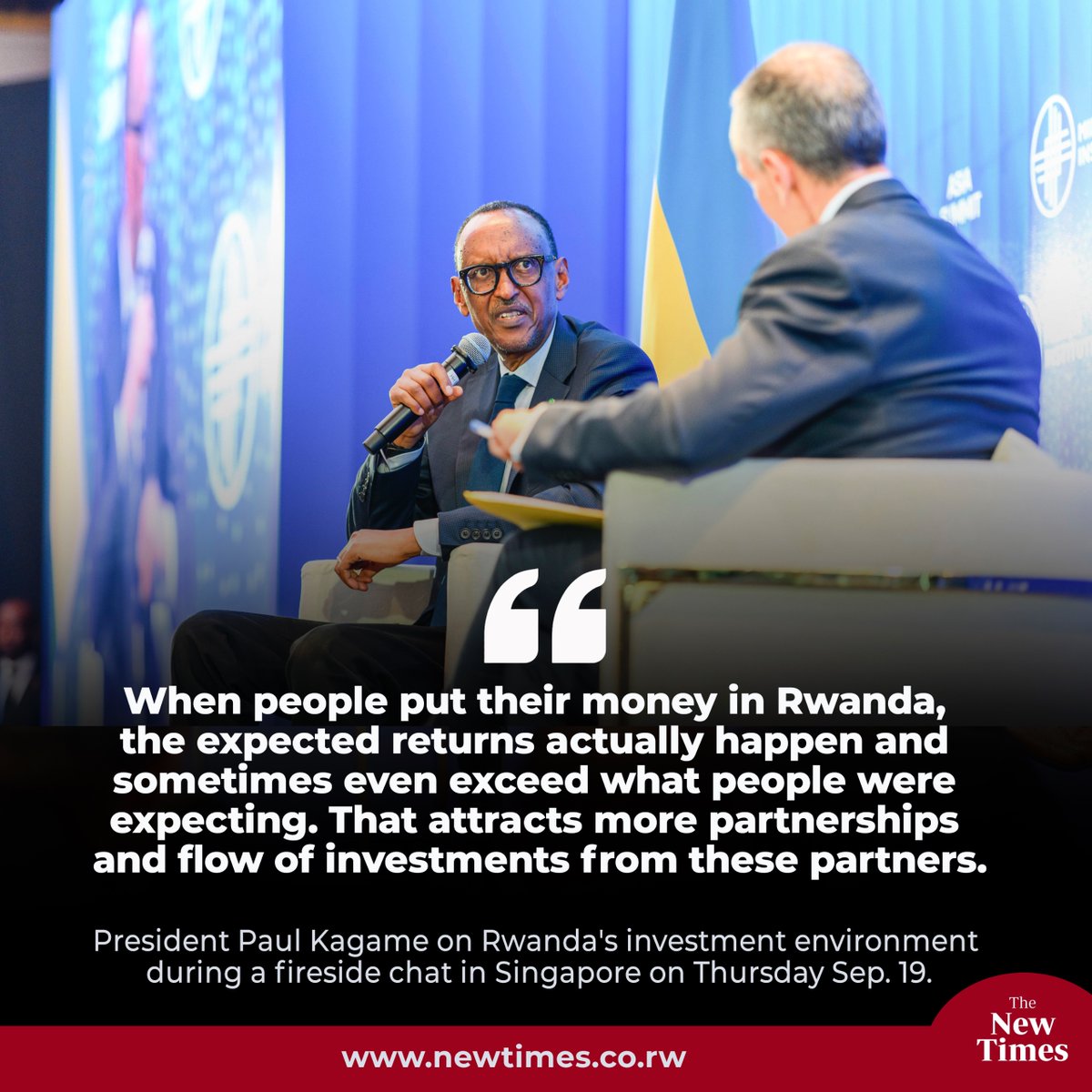 NewTimesRwanda's tweet photo. President Kagame on #Rwanda's investment environment: "When people put their money in Rwanda, the expected returns actually happen and sometimes even exceed what people were expecting." 

https://t.co/nBIiBD6MQ2 https://t.co/2CasITHCKS