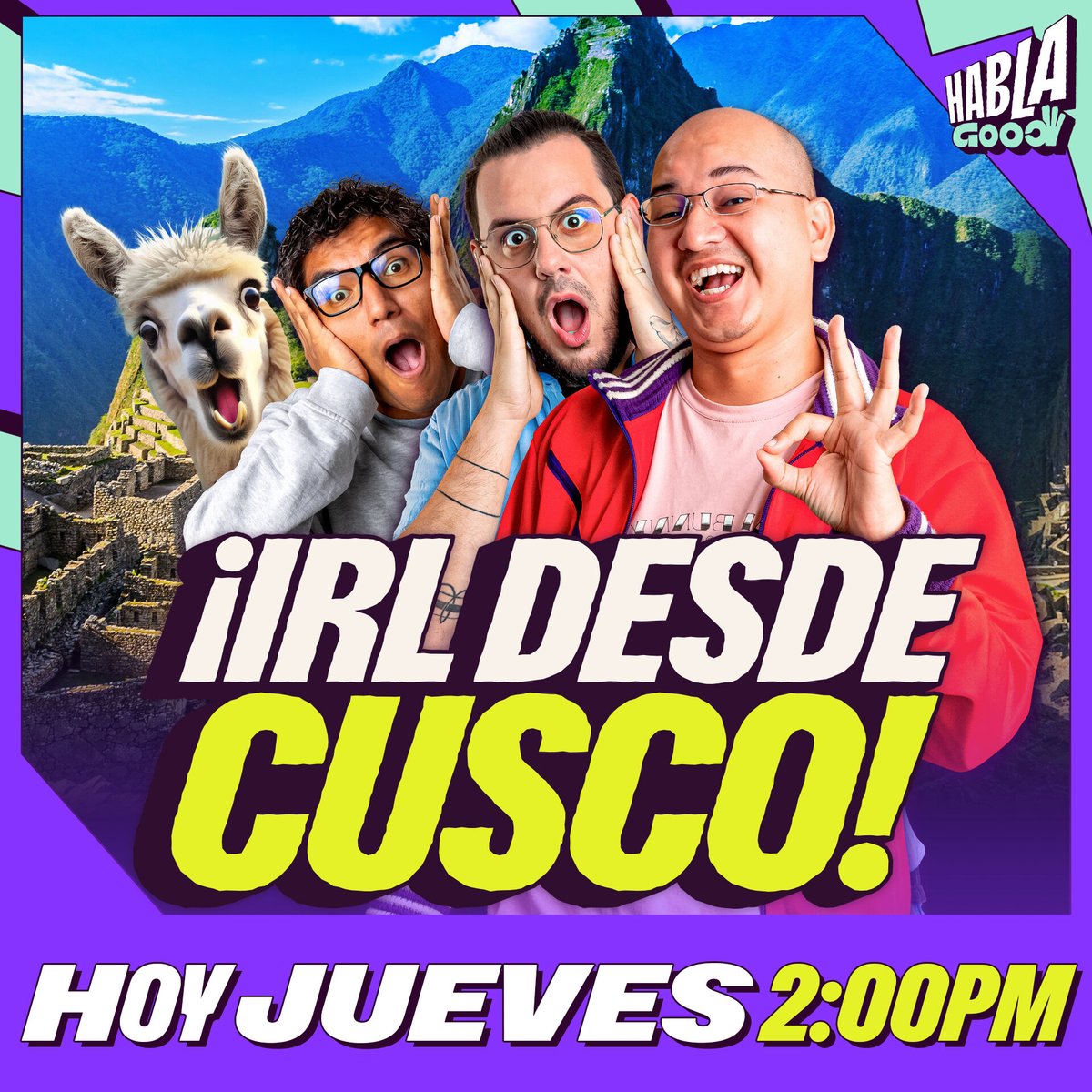 todogoodpe's tweet photo. ¡Ya estamos en Cusco! 🌄
Transmisión especial ¿Quién te conoce Speed? #irl #streaming #streamingperu #cusco #hablagood #actualidad #entretenimiento https://t.co/PzNN4S6xu4