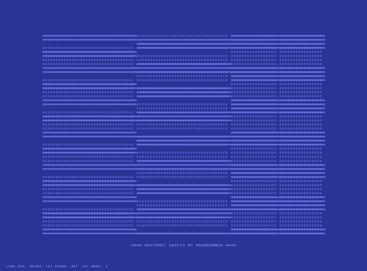 hashrunner_'s tweet photo. ART0x1 #85 by @0xnand + VIC-II GFX Module (ORAAND by @nopsta_ #656)

View the EVM computed version here (hit S for sound, M to cycle through animation modes)

→ https://t.co/ojtVDJXu5s https://t.co/epJ35PUF59