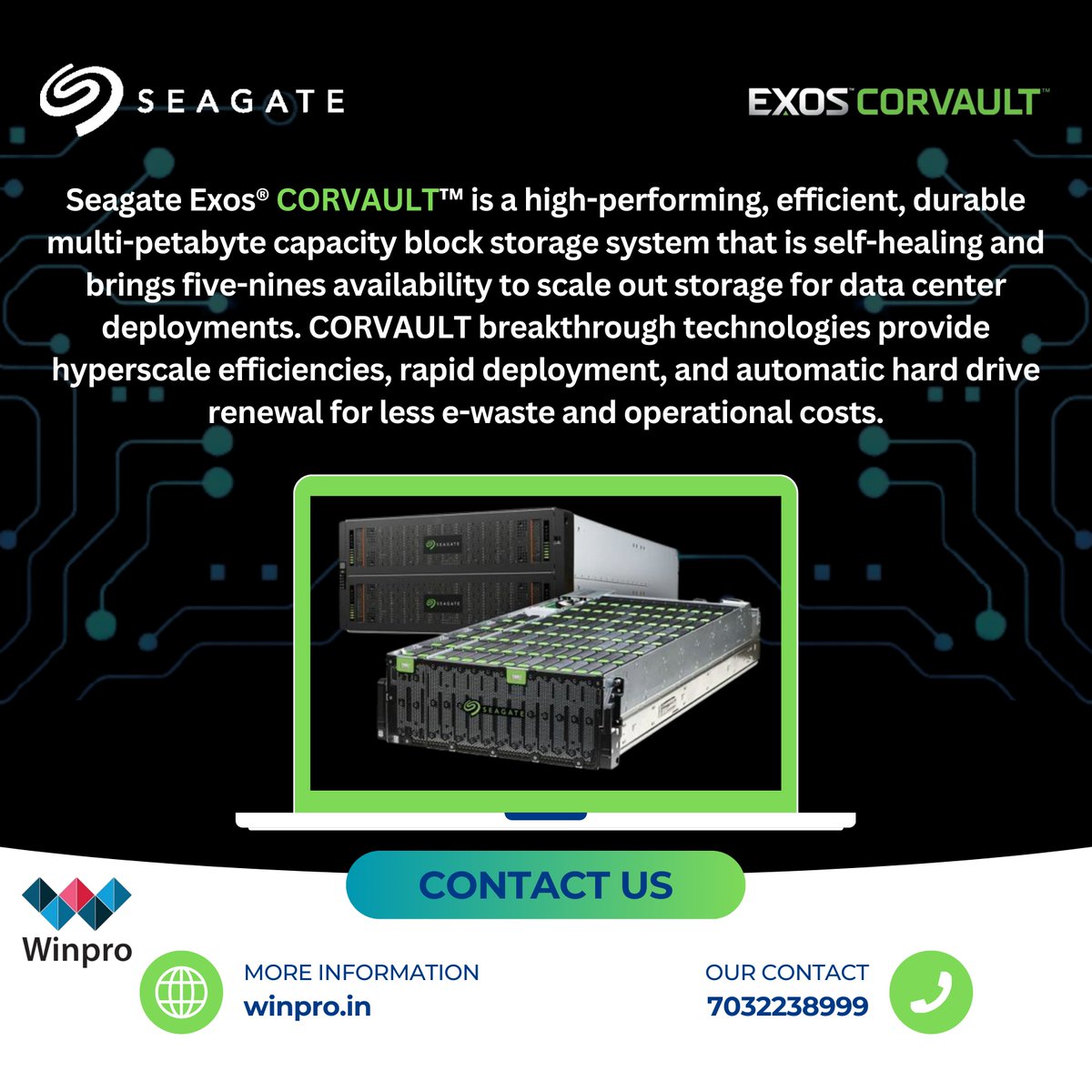 Winprosoftech's tweet image. 🚀 Elevate your data center performance like never before!

Seagate Exos® CORVAULT™ is revolutionizing hyperscale storage with self-healing technology, multi-petabyte capacity, and five-nines availability for unmatched efficiency and durability.

#DataCenter #SeagateExos