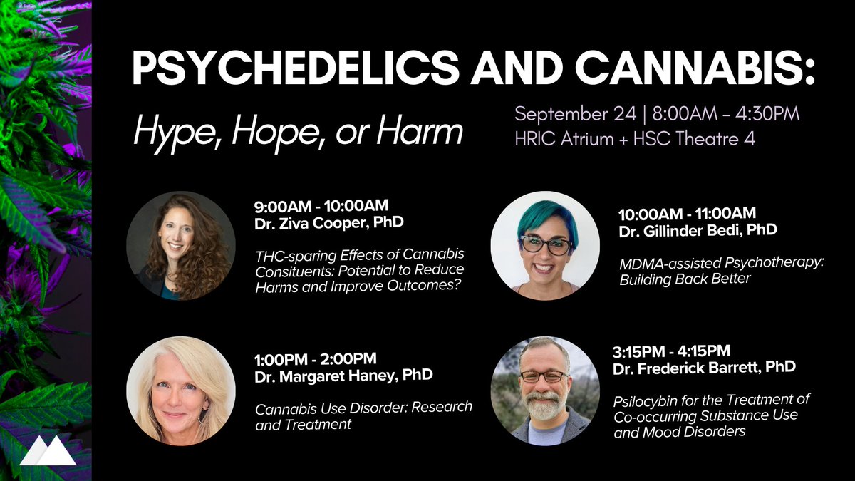 The Mathison Centre (@mathisoncentre) on Twitter photo Have you registered for Psychedelics and Cannabis: Hype, hope, or harm?
View the full schedule and register: hbi.ucalgary.ca/mathison/news-ā¦
<a href="/zivacooper/">Ziva Cooper</a> | <a href="/GillBedi/">Gillinder Bedi</a> | <a href="/MegHaneyPhD/">Margaret Haney is moving to bluesky @MegHaney</a> | <a href="/FredBarrettPhD/">Frederick Barrett</a> Have you registered for Psychedelics and Cannabis: Hype, hope, or harm?
View the full schedule and register: hbi.ucalgary.ca/mathison/news-ā¦
<a href="/zivacooper/">Ziva Cooper</a> | <a href="/GillBedi/">Gillinder Bedi</a> | <a href="/MegHaneyPhD/">Margaret Haney is moving to bluesky @MegHaney</a> | <a href="/FredBarrettPhD/">Frederick Barrett</a>