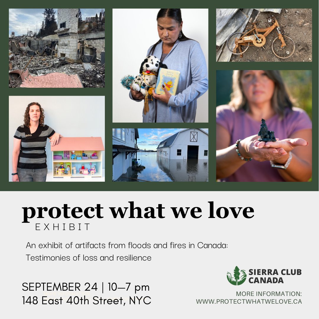 climateaccess's tweet image. In New York for Climate Week? Check out this powerful exhibit by Sierra Club Canada: Protect What We Love, a showcase of artifacts recovered or saved from climate disasters and the stories of the survivors behind each relic. RSVP: tinyurl.com/ybxky45f

protectwhatwelove.ca