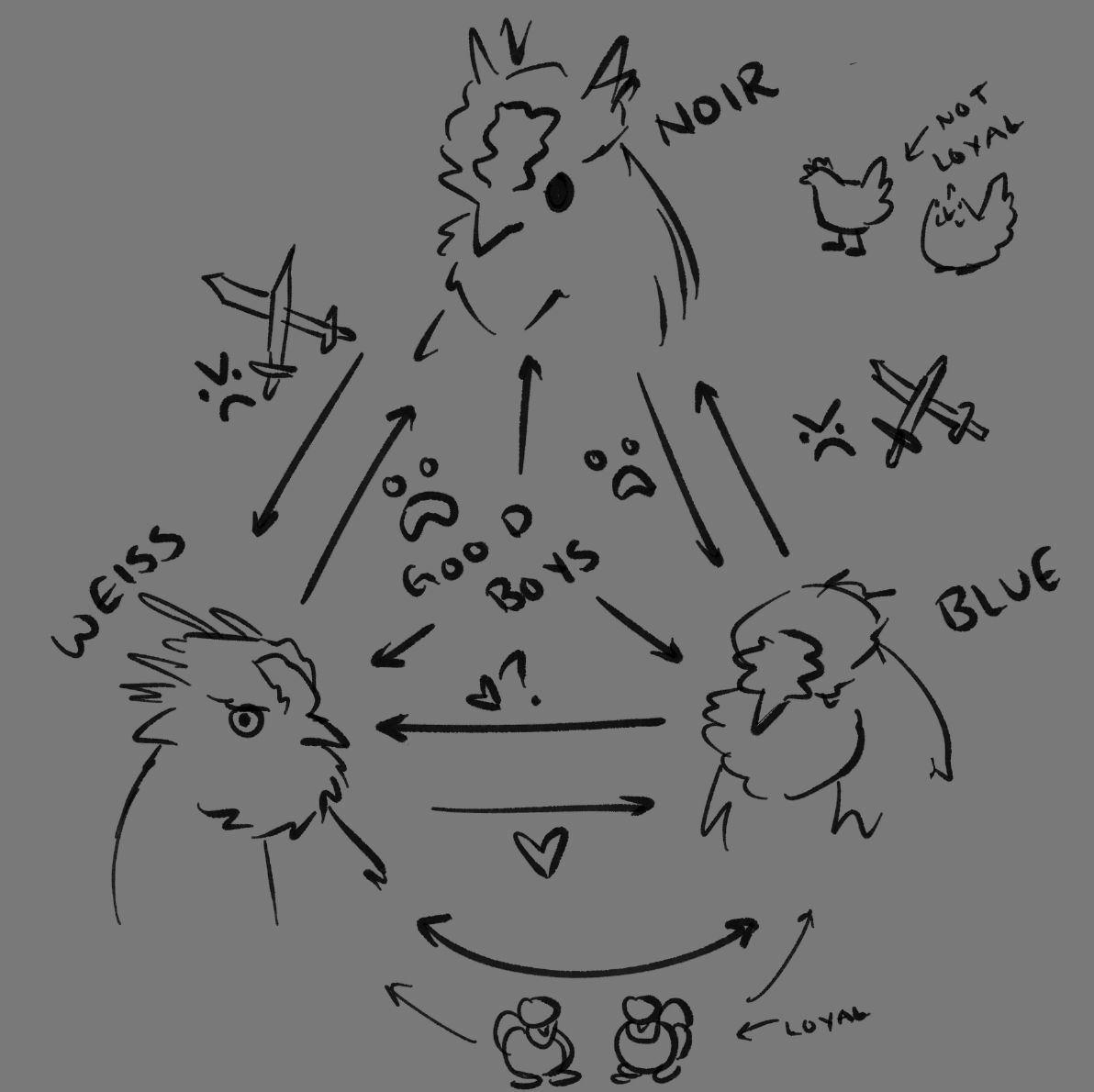 Me explaining my 3 rooster's relationship