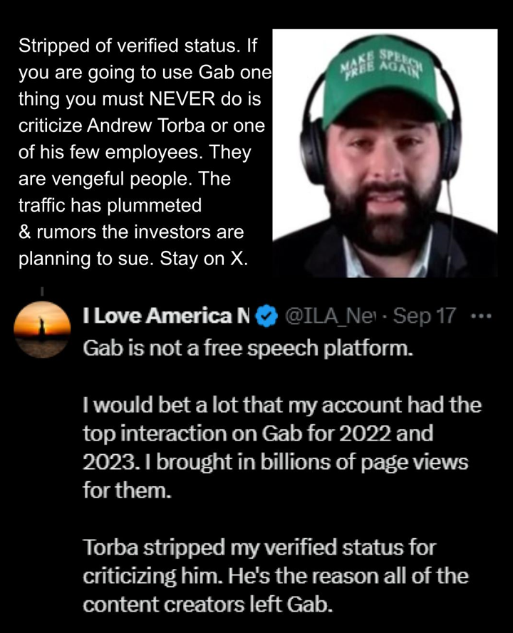 Gab's days of being the true free speech platform are long behind them. Even Andrew Torba posts on X. Thank God Elon ignored Andrew when he begged him to partner with him in Gab.  #FreeSpeech