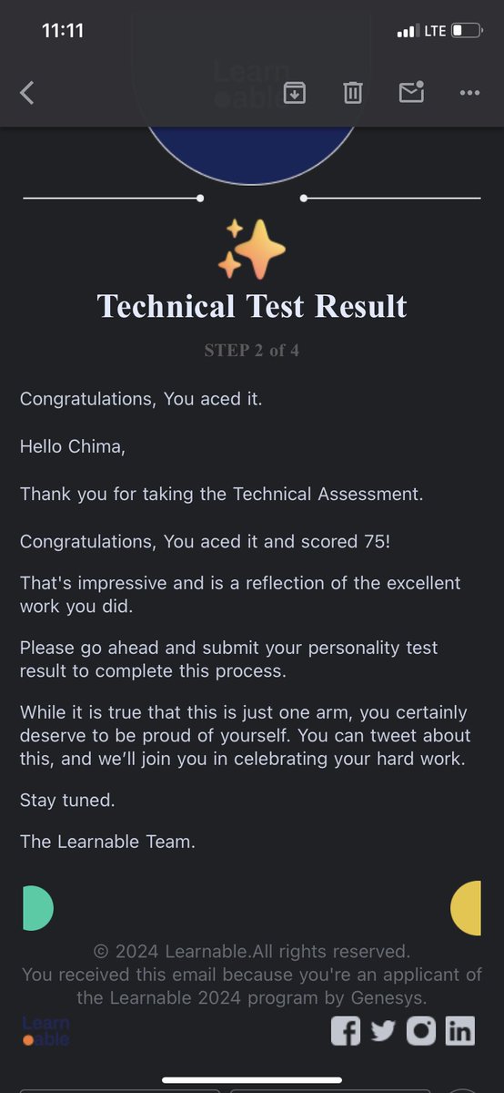 amchimaobiansah's tweet image. &quot;Just scored 75% on my online test! 🚀 Thrilled to exceed the average and keep pushing my limits. Onward and upward! #ContinuousLearning #Achievement&quot; #learnable @_learnable @genesystechhub