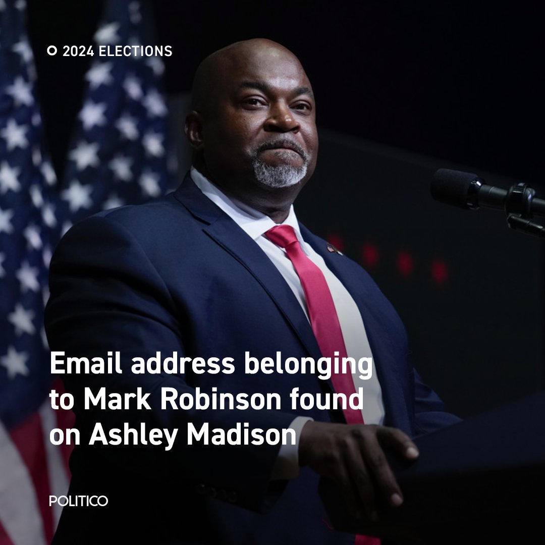 An adviser to Mark Robinson — the Trump-backed candidate for NC governor — confirmed to us that the email registered on Ashley Madison does, in fact, belong to Robinson.

 politi.co/3MOHatH

(📷 Matt Rourke/AP)
