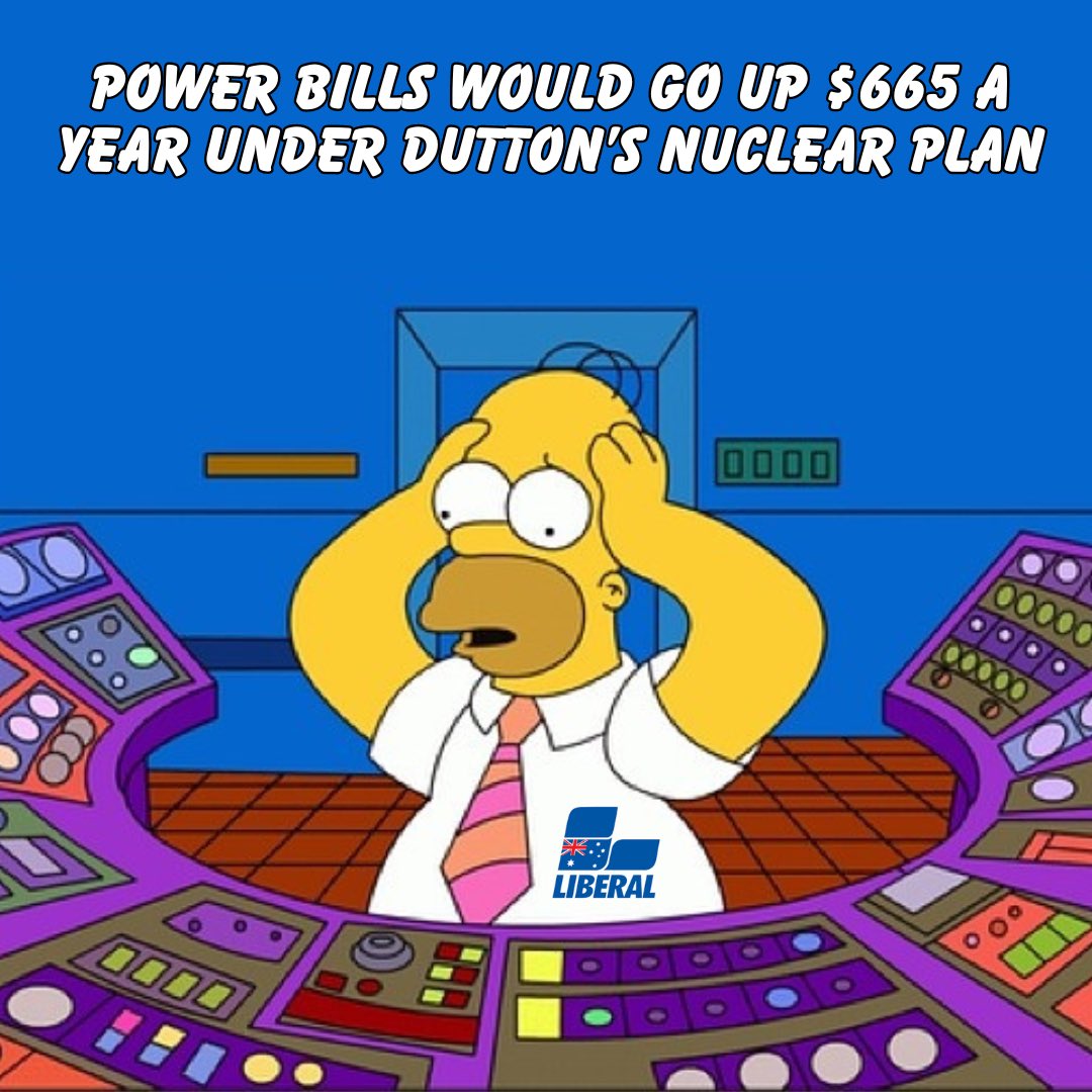TomRed43's tweet photo. Power bills would rise by about $665 per year to repay the cost of building seven nuclear plants under Peter Dutton’s energy plan, new modelling has found. https://t.co/qM9hSLJOmB #auspol #duttonfail https://t.co/bSrB88Tqf1