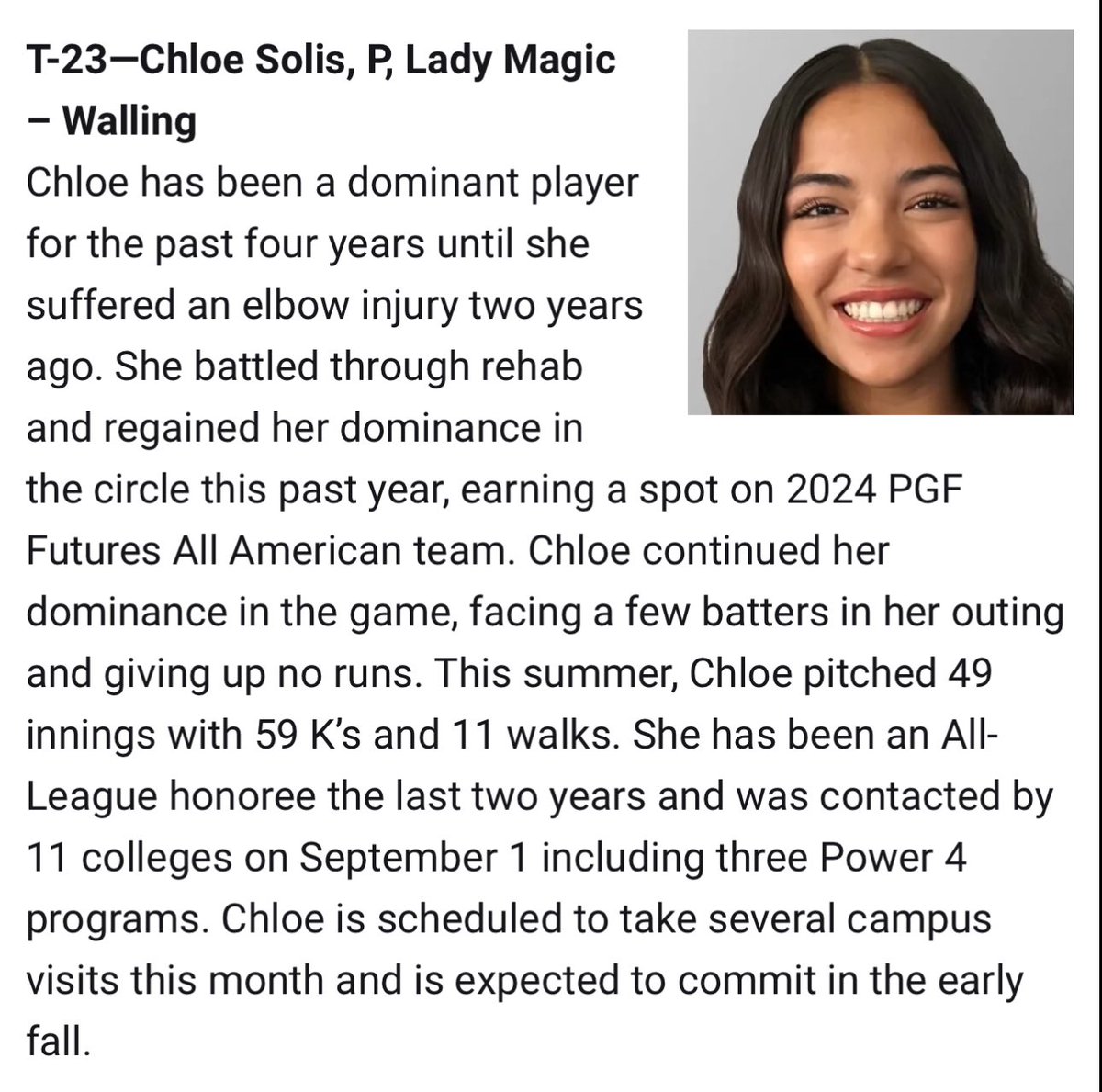 Thank you so much to <a href="/LineDsoftball/">Line Drive Media</a> <a href="/BrenttEads/">Brentt Eads</a> <a href="/los_stuff/">Carlos Arias</a> for ranking me #23 in class of 2026. I am honored to be listed  with such a talented group of athletes! @LM07SB <a href="/Wolfpack_SB/">Clovis East Softball</a>