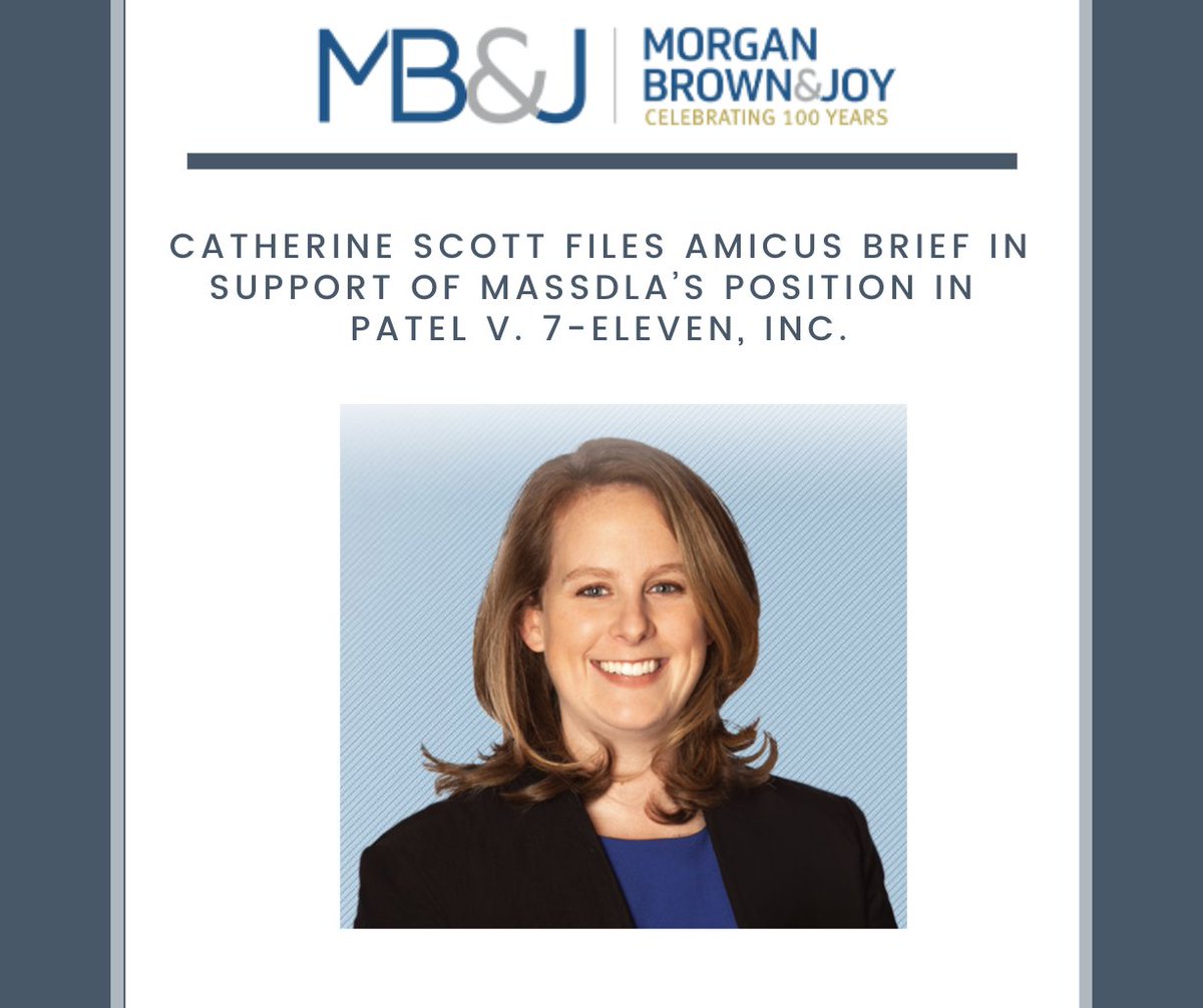 morganbrownjoy's tweet image. MBJ attorney Catherine Scott filed an amicus brief in connection with @Mass_DLA’s position in Patel v. 7-Eleven, Inc. For more information, read the press release here: bit.ly/47OsdBD
#employmentlaw #employeeclassification