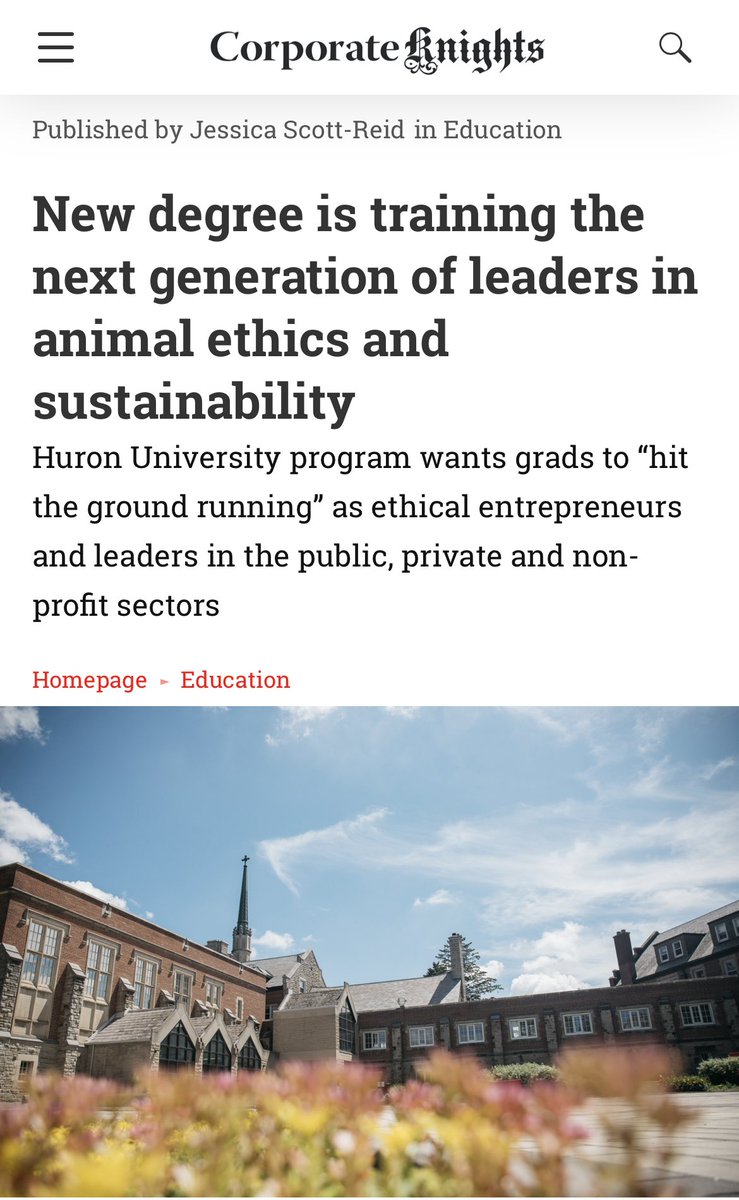 New degree offered at <a href="/huronuni/">Huron University</a> is training the next generation of leaders in animal ethics and sustainability. My latest for @CorporateKnight Magazine: 

<a href="/DrKendraCoulter/">Kendra Coulter</a> 
corporateknights.com/education/univ…