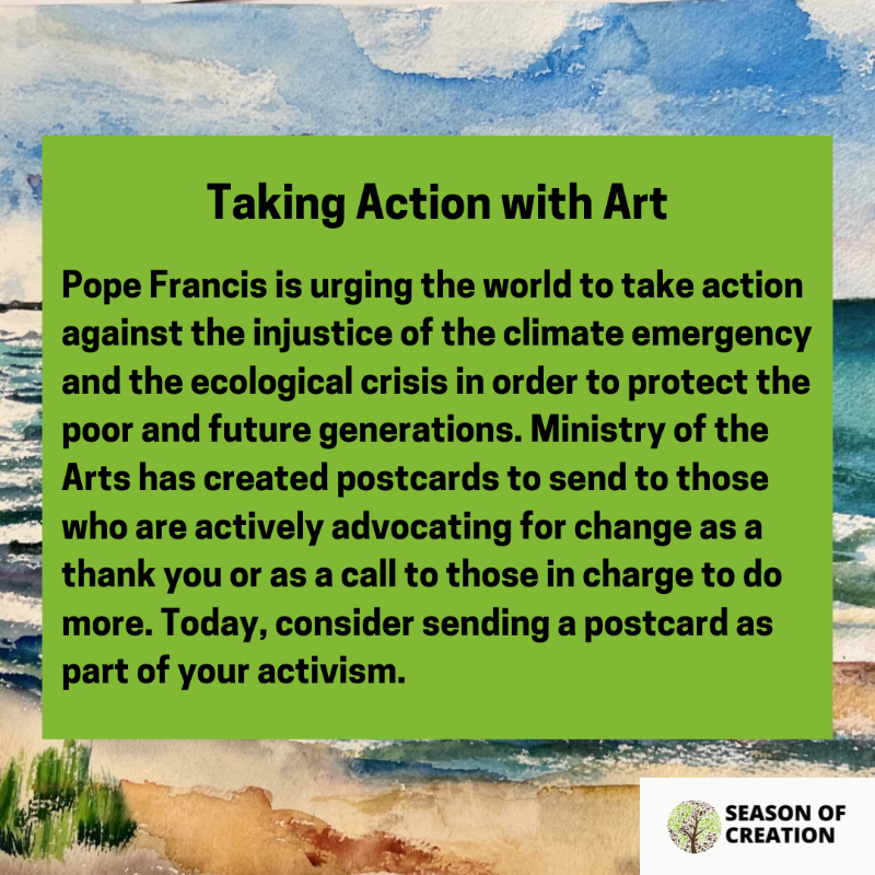 Today, consider advocating by sending an Act Now Postcard, created by Ministry of the Arts, to call for those in charge to do more about the climate emergency and the ecological crisis. Download the postcards today! ministryofthearts.org/postcards/