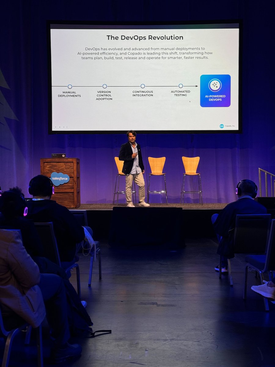 CopadoSolutions's tweet photo. ✨ Federico L. presented an engaging session on the transformative impact of AI on Salesforce DevOps. The session offered a compelling glimpse into the future of DevOps powered by AI!

#DF24 #CopadoDF24 #SalesforceDeployments https://t.co/hRPONcnwe7