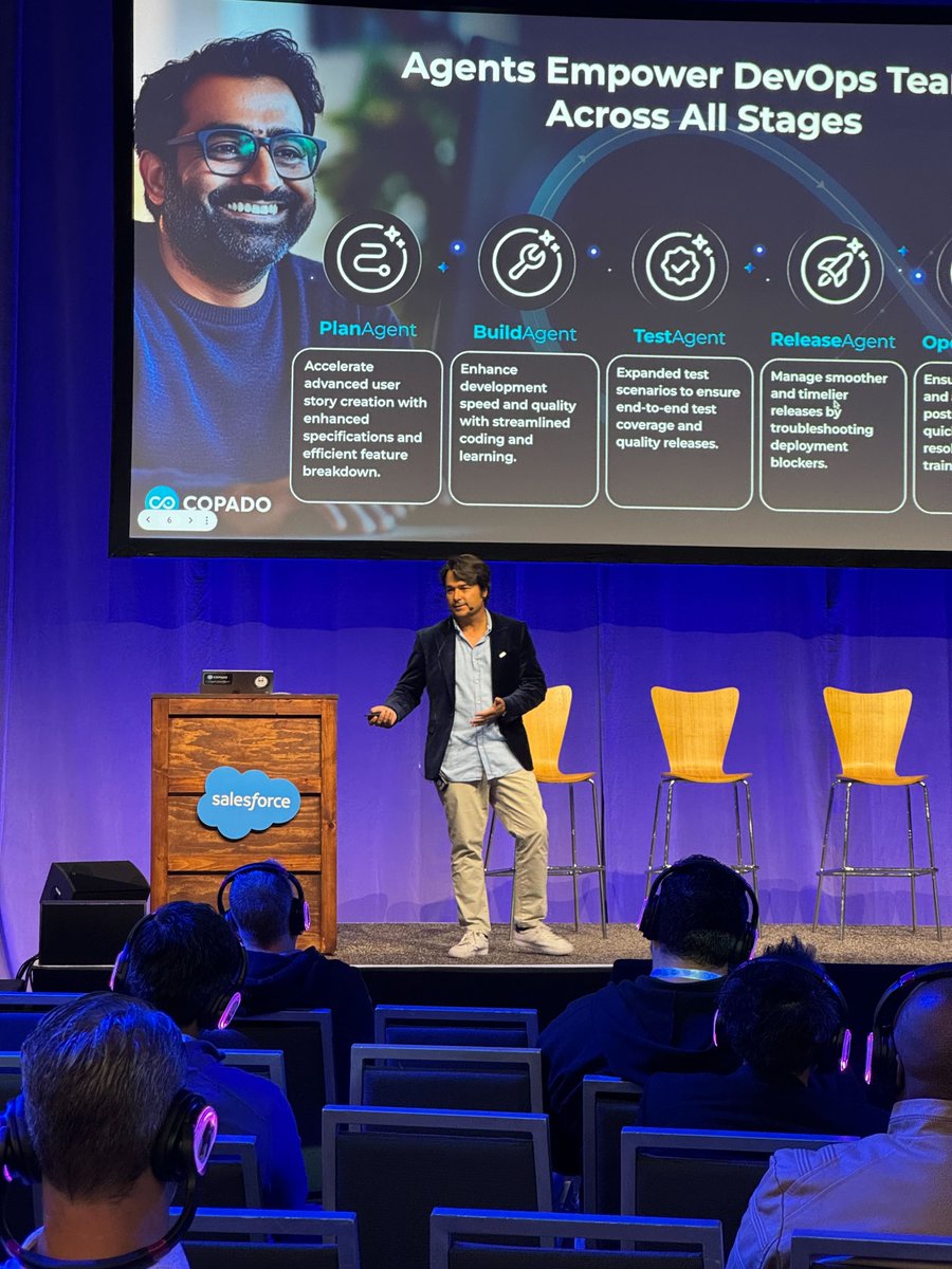 CopadoSolutions's tweet photo. ✨ Federico L. presented an engaging session on the transformative impact of AI on Salesforce DevOps. The session offered a compelling glimpse into the future of DevOps powered by AI!

#DF24 #CopadoDF24 #SalesforceDeployments https://t.co/hRPONcnwe7