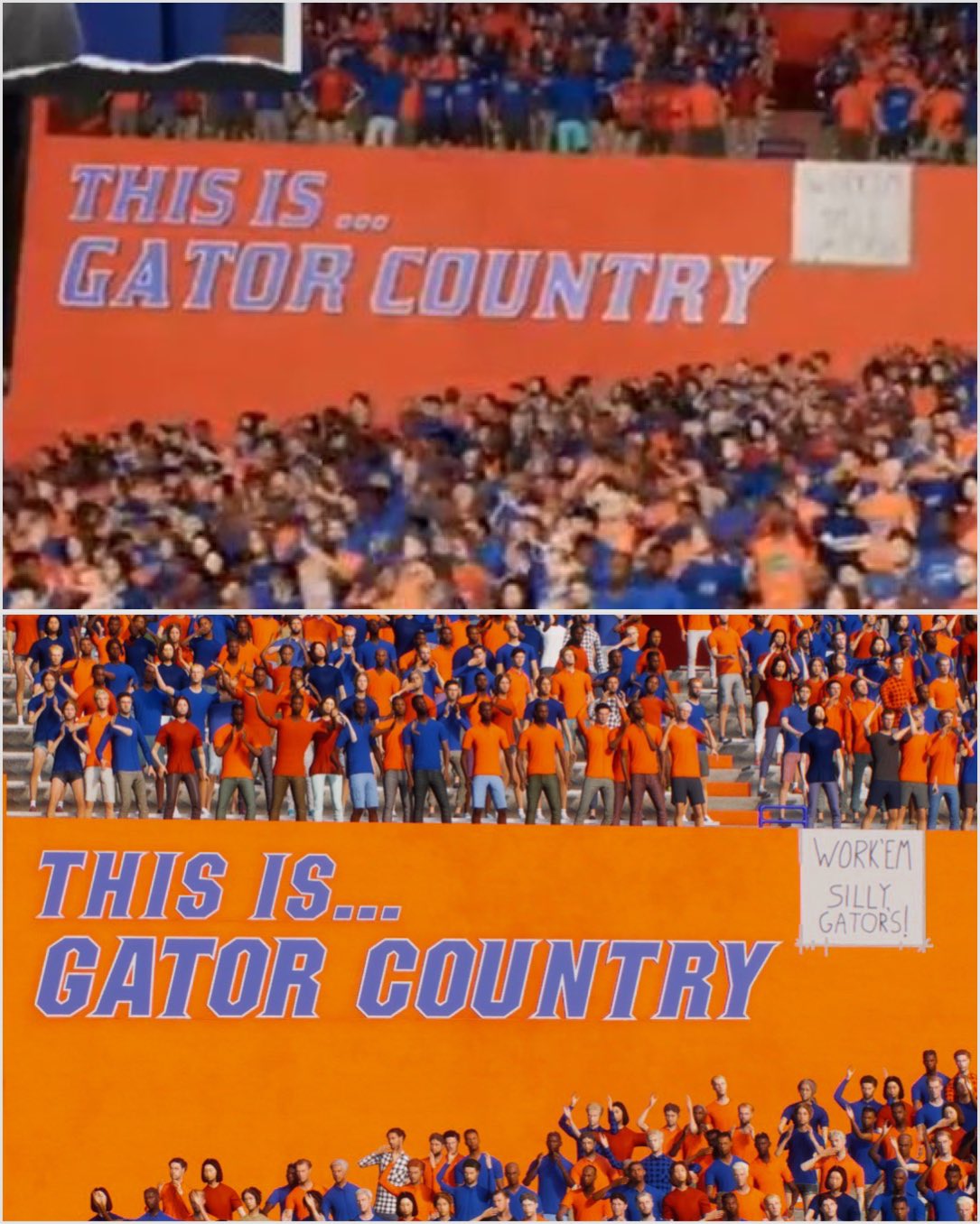 Gators Uniform Tracker on X With the latest patch EA has now fixed the main wordmark placements in the Gators stadium in CFB25 Wing walls Endzone wordmark GoGators JUMPMAN