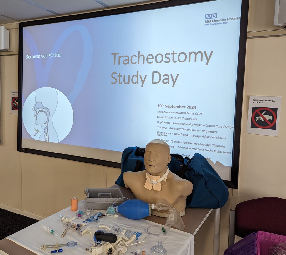 MCHFT Adult Speech and Language Therapy (@midcheshireslt) on Twitter photo Trache Study Day today featuring our very own <a href="/EllieJSLT/">Ellie Glover</a> 👀🤓
Huge thanks to everyone involved!
<a href="/RachaelGlovehew/">Rachael Glovehew</a> <a href="/anna_jones1/">Anna Jones</a> <a href="/ellena_farrow/">Ellena Farrow</a> <a href="/AtosMedicalUK/">Atos Medical UK</a> <a href="/mid_ahp/">Mid Cheshire NHS AHP’s</a> Trache Study Day today featuring our very own <a href="/EllieJSLT/">Ellie Glover</a> 👀🤓
Huge thanks to everyone involved!
<a href="/RachaelGlovehew/">Rachael Glovehew</a> <a href="/anna_jones1/">Anna Jones</a> <a href="/ellena_farrow/">Ellena Farrow</a> <a href="/AtosMedicalUK/">Atos Medical UK</a> <a href="/mid_ahp/">Mid Cheshire NHS AHP’s</a>