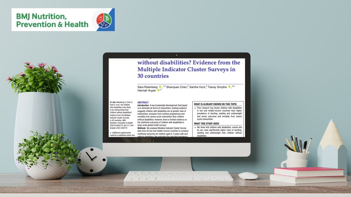 BMJ Nutrition, Prevention & Health (@bmjnutrition) on Twitter photo Investigating the heart of a critical issue: Are children with disabilities at higher risk of malnutrition compared to their able-bodied peers? 🌎 A comprehensive look into data from 30 different Multiple Indicator Cluster Surveys.
bit.ly/4cHUJ91
<a href="/SaraRotenberg/">Sara Rotenberg</a> Investigating the heart of a critical issue: Are children with disabilities at higher risk of malnutrition compared to their able-bodied peers? 🌎 A comprehensive look into data from 30 different Multiple Indicator Cluster Surveys.
bit.ly/4cHUJ91
<a href="/SaraRotenberg/">Sara Rotenberg</a>