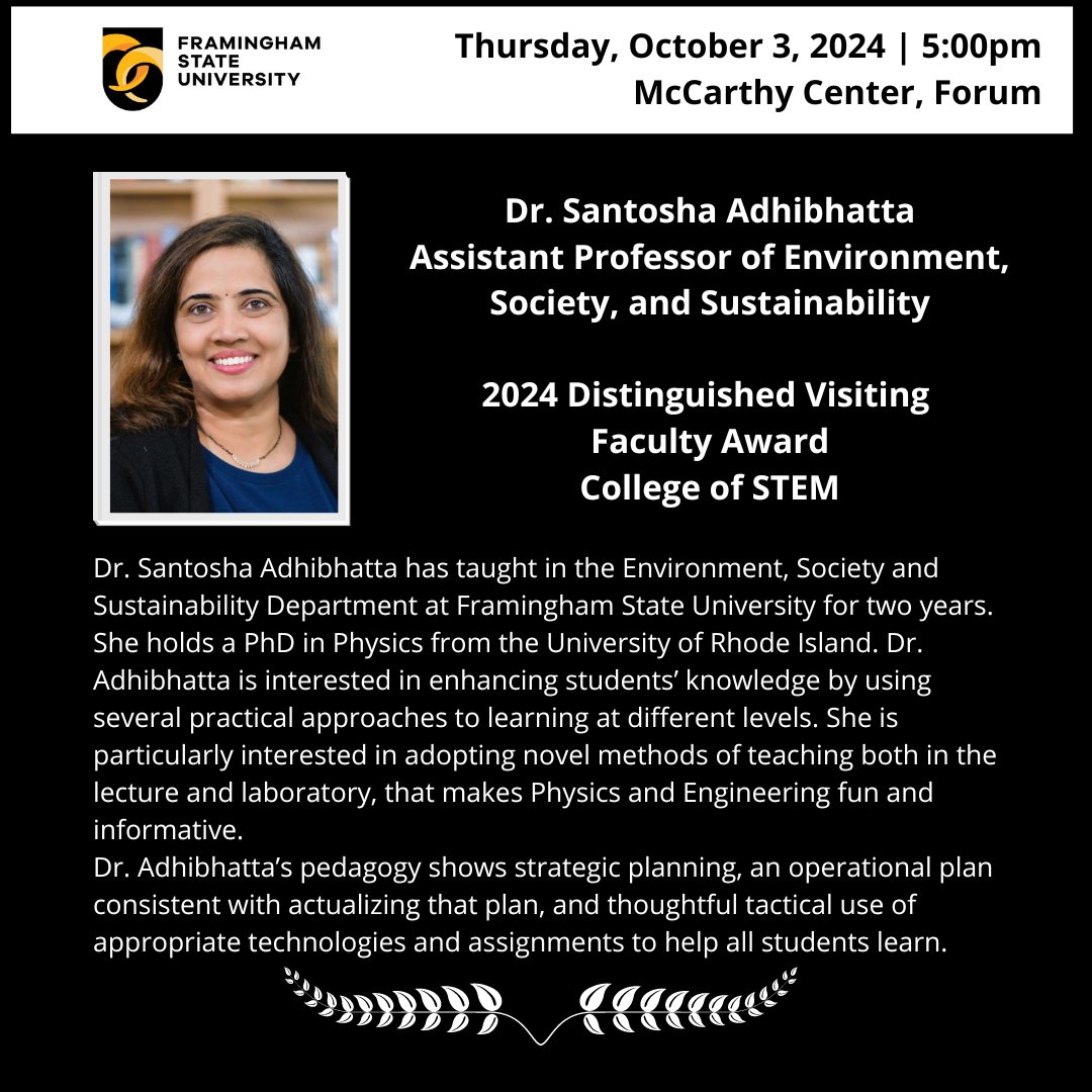 FSUCELTSS's tweet photo. Join us on Thursday, October 3rd at 5pm in the McCarthy Center Forum as we celebrate the 2024 Distinguished Faculty and Librarian recipients! @FraminghamU https://t.co/TgPmLI9iqU