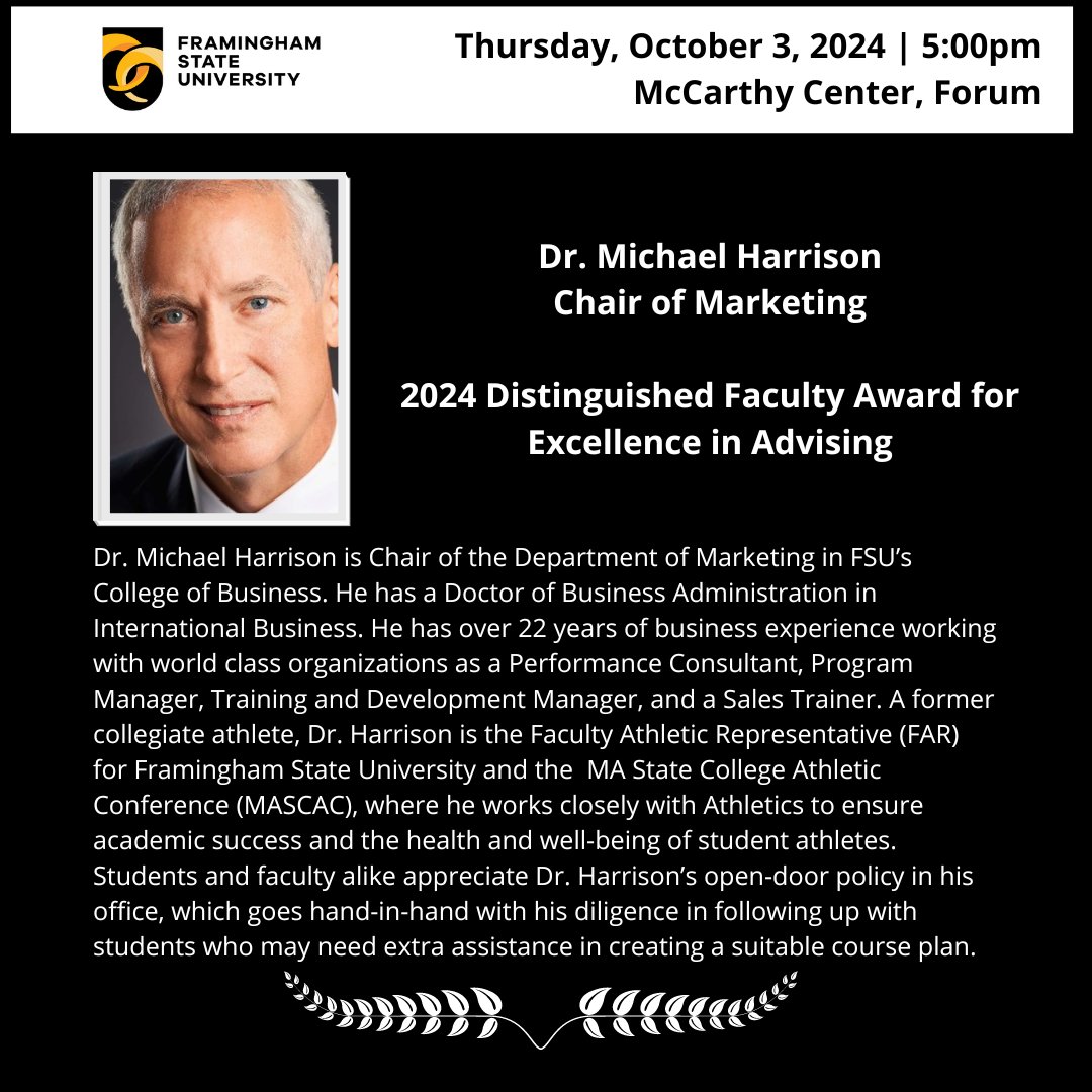 FSUCELTSS's tweet photo. Join us on Thursday, October 3rd at 5pm in the McCarthy Center Forum as we celebrate the 2024 Distinguished Faculty and Librarian recipients! @FraminghamU https://t.co/TgPmLI9iqU