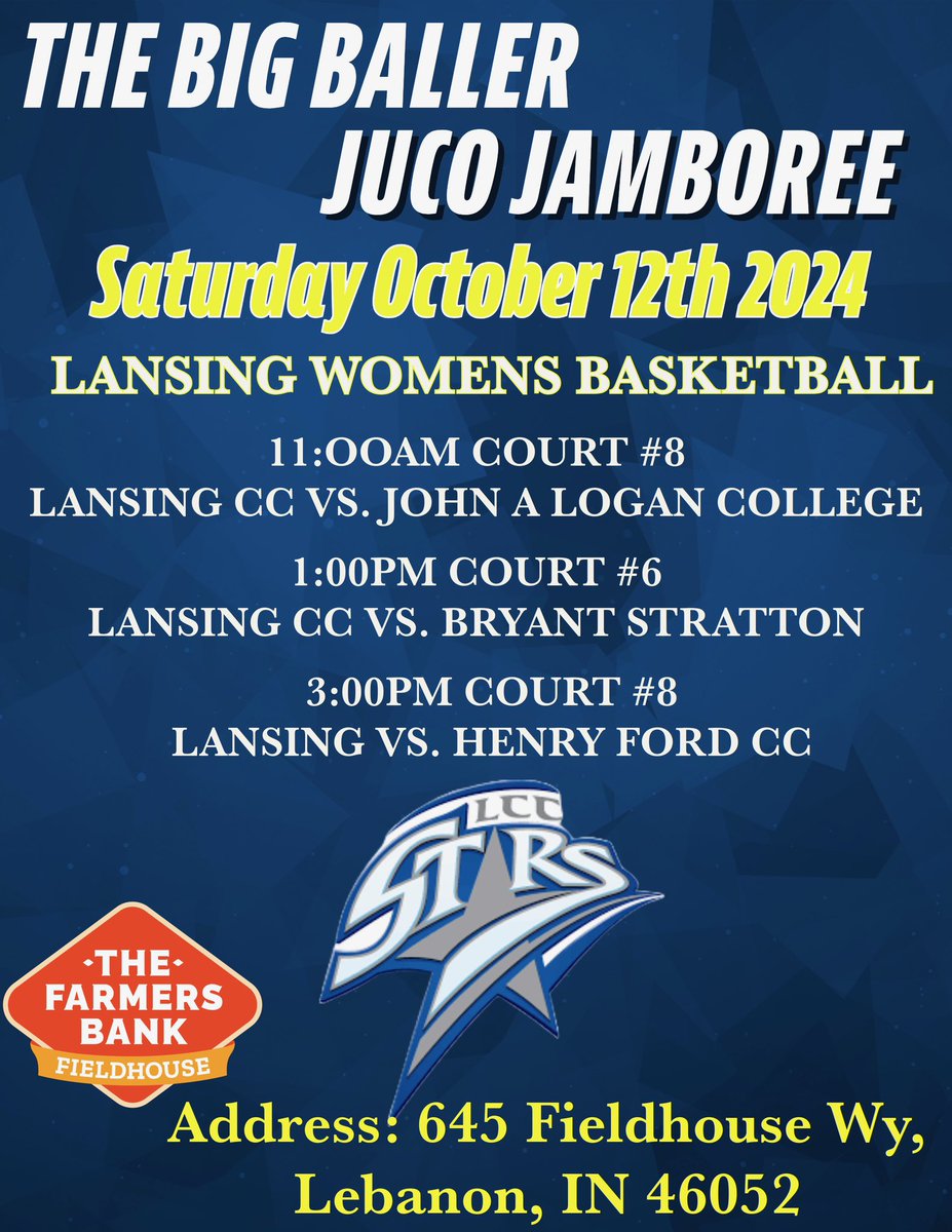 BBBIncEvents's tweet photo. Women’s College Coaches don’t miss @LCCstarsWBB preform on Saturday October 12th 2024 in THE BIG BALLER JUCO JAMBOREE @TheFarmersBFH 
Lansing is a talented team that you need to 👀 and get on your recruiting list. Lansing women’s schedule👇 We hope to see you in the stands. https://t.co/7IGoOiGrg9