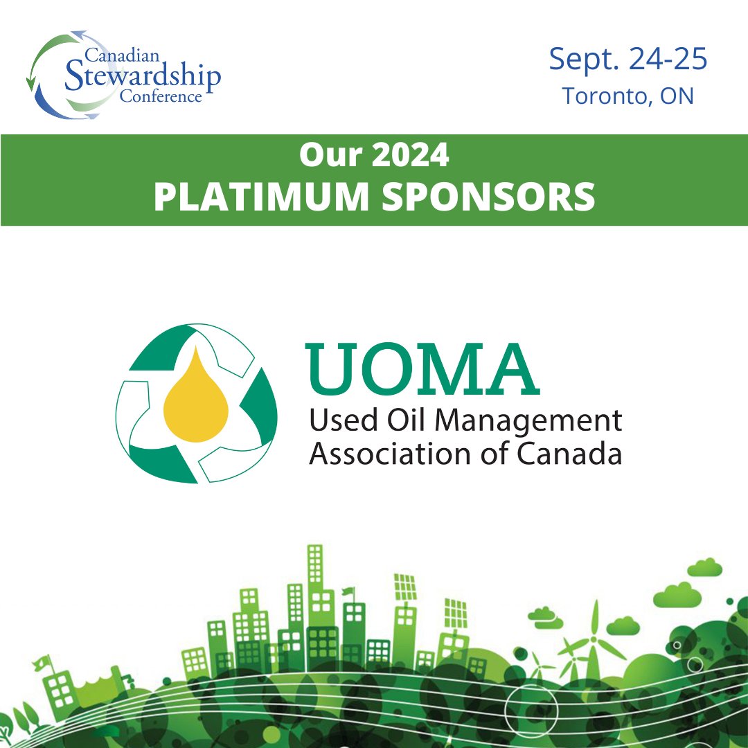 We are excited to announce the Used Oil Management Association of Canada as a Platinum Sponsor of the 2024 Canadian Stewardship Conference! 
#canadianstewardship #epr #sponsor #conference #toronto #fairmontroyalyork