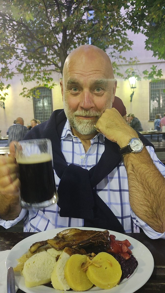 In advance of spending next week in Liverpool at <a href="/UKLabour/">The Labour Party</a> party conference, I'm spending this week in Prague.

Art, Architecture, Culture, Kafka and tonight...supper in the famous C15th beer hall, U Fleku.

Pork, duck confit, and of course, the most terrific selection of beers!