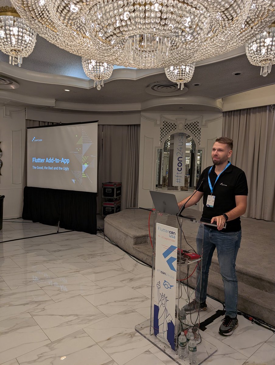 LeanCodePl's tweet image. The stage @FlutterconWorld US in New York is set for @mchudy_ to talk about the best practices for Add-to-app strategy for migrating from the native apps to Flutter.
#ftcon24usa #flutterenterprise #fluttercommunity