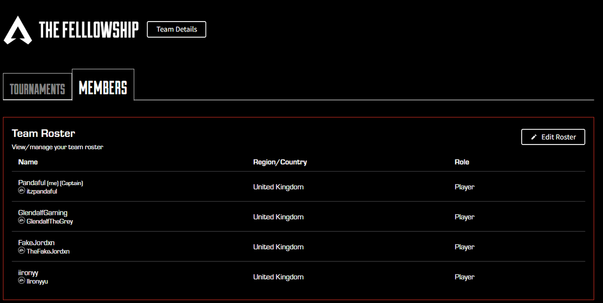 Locking our roster ready for #BLGS 🥳 

<a href="/ItzPandaful/">Pandaful</a> 
<a href="/FakeJordxn/">HVNR | Jordxn 🔜Dream Hack Birmingham</a> 
<a href="/GlendalfGaming/">Glendalf the Grey</a> 
<a href="/iironyyy/">iironyy</a> 

We can't wait to see what the boys can do together😈🔥 

<a href="/PlayApexEsports/">Apex Legends Esports</a>