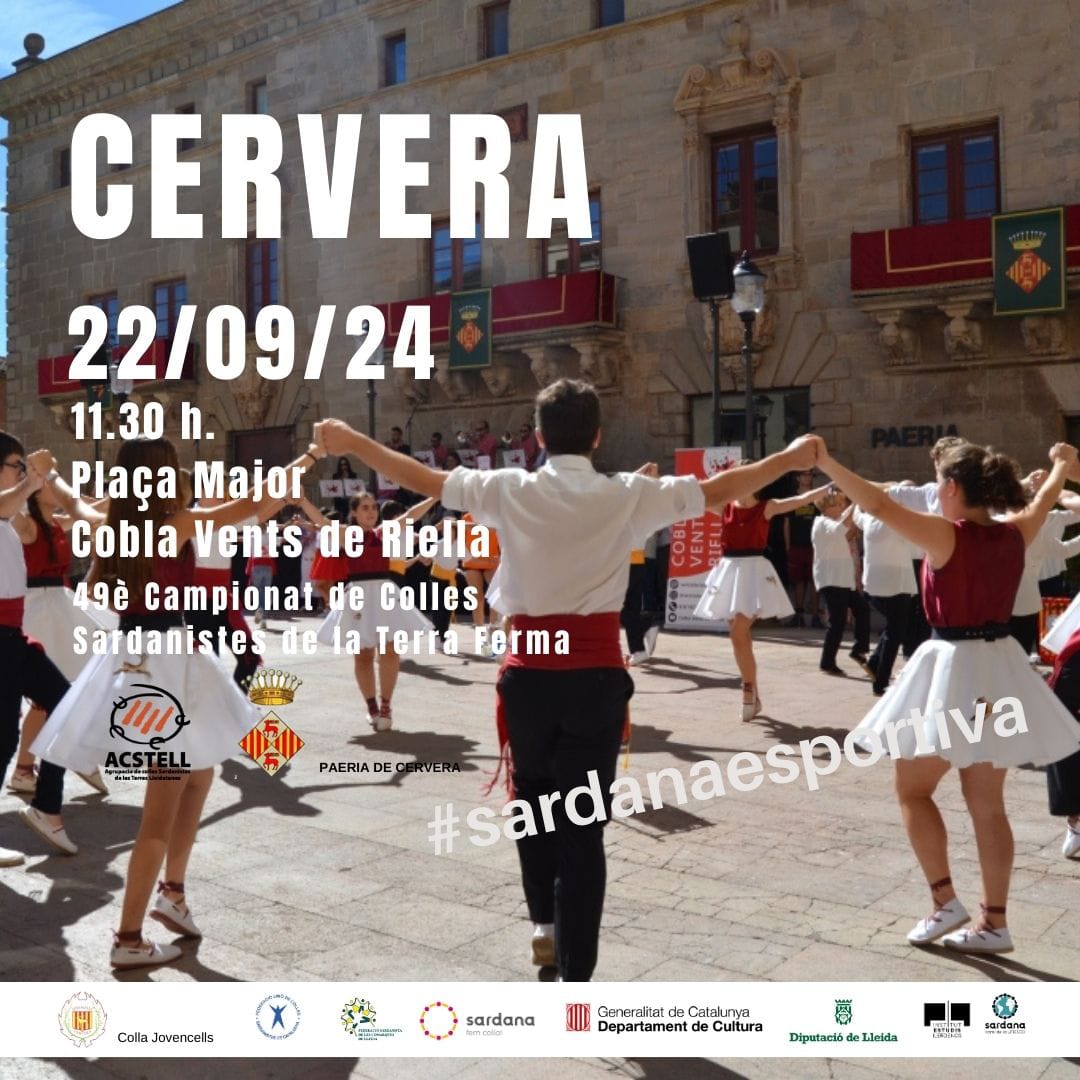 Ja tenim aquí el concurs de Cervera!!! Aquest diumenge 22 de setembre a les 11.30h.🤩
Us esperem a la Plaça Major amb moltes ganes.🎉🎉

<a href="/acstellsardanes/">ACSTELL</a>  <a href="/paeriacervera/">Paeria de Cervera</a>  <a href="/UCS1958/">UCS</a> <a href="/sardalleida/">Sardalleida</a> <a href="/som/">Saleh</a>