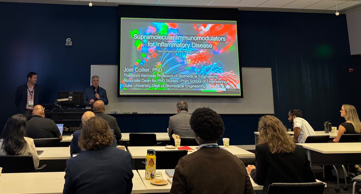 Tatiana Segura (@seguralab) on Twitter photo Excited to have been present in an outstanding presentation by <a href="/Collier_Joel/">Joel Collier</a> today during his SFB Clemson Award Talk for Basic Science. Amazing work!
Congratulations Joel! 🎉 Excited to be your colleague <a href="/DukeUBME/">Duke Biomedical Engineering</a> <a href="/DukeEngineering/">Duke Engineering</a> Excited to have been present in an outstanding presentation by <a href="/Collier_Joel/">Joel Collier</a> today during his SFB Clemson Award Talk for Basic Science. Amazing work!
Congratulations Joel! 🎉 Excited to be your colleague <a href="/DukeUBME/">Duke Biomedical Engineering</a> <a href="/DukeEngineering/">Duke Engineering</a>