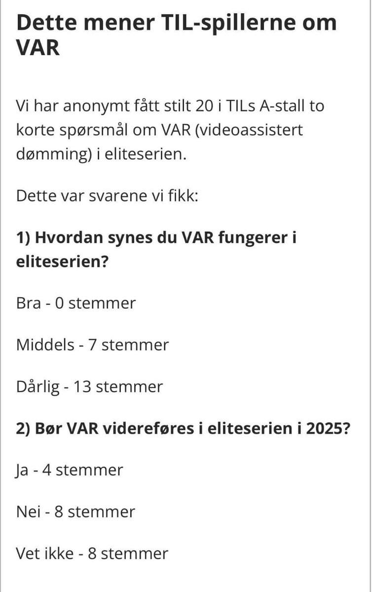 Spørreundersøkelse om VAR blant spillerne i Tromsø IL

Trenden fortsetter…