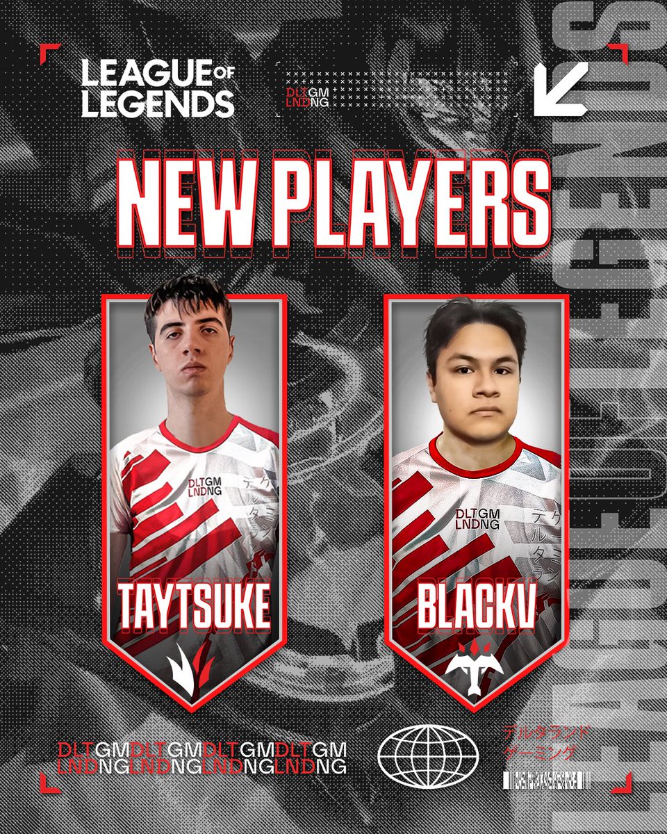 🌪️🚨BREAKING NEWS🚨 🌪️
Benvenuti <a href="/Taytsuke/">Taytsuke</a> e <a href="/Bl4ckV0dka/">BlackVodka</a> che si uniscono alla nostra squadra per #LoL nei ruoli di Jungle e Adc 💥  

Siamo pronti a calarci nella Landa. 👊

#DELTALAND #DELTALANDGaming #LoL #NewChallengers #RoadToVictory