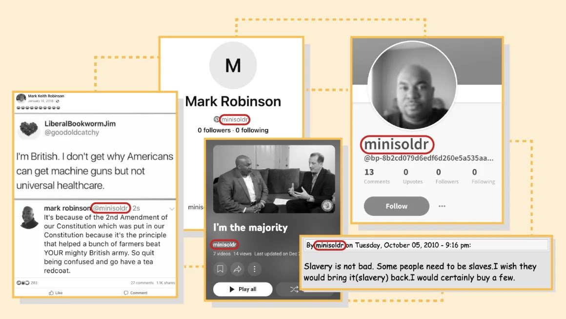 yashar's tweet photo. BREAKING
Mark Robinson made a series of inflammatory comments on a pornography website’s message board more than a decade ago, in which he referred to himself as a “black NAZI!” and expressed support for reinstating slavery.
Despite a recent history of anti-transgender rhetoric, Robinson said he enjoyed watching transgender pornography, a review of archived messages found in which he also referred to himself as a “perv.”
Full Story: https://t.co/lrtFSqnwKi