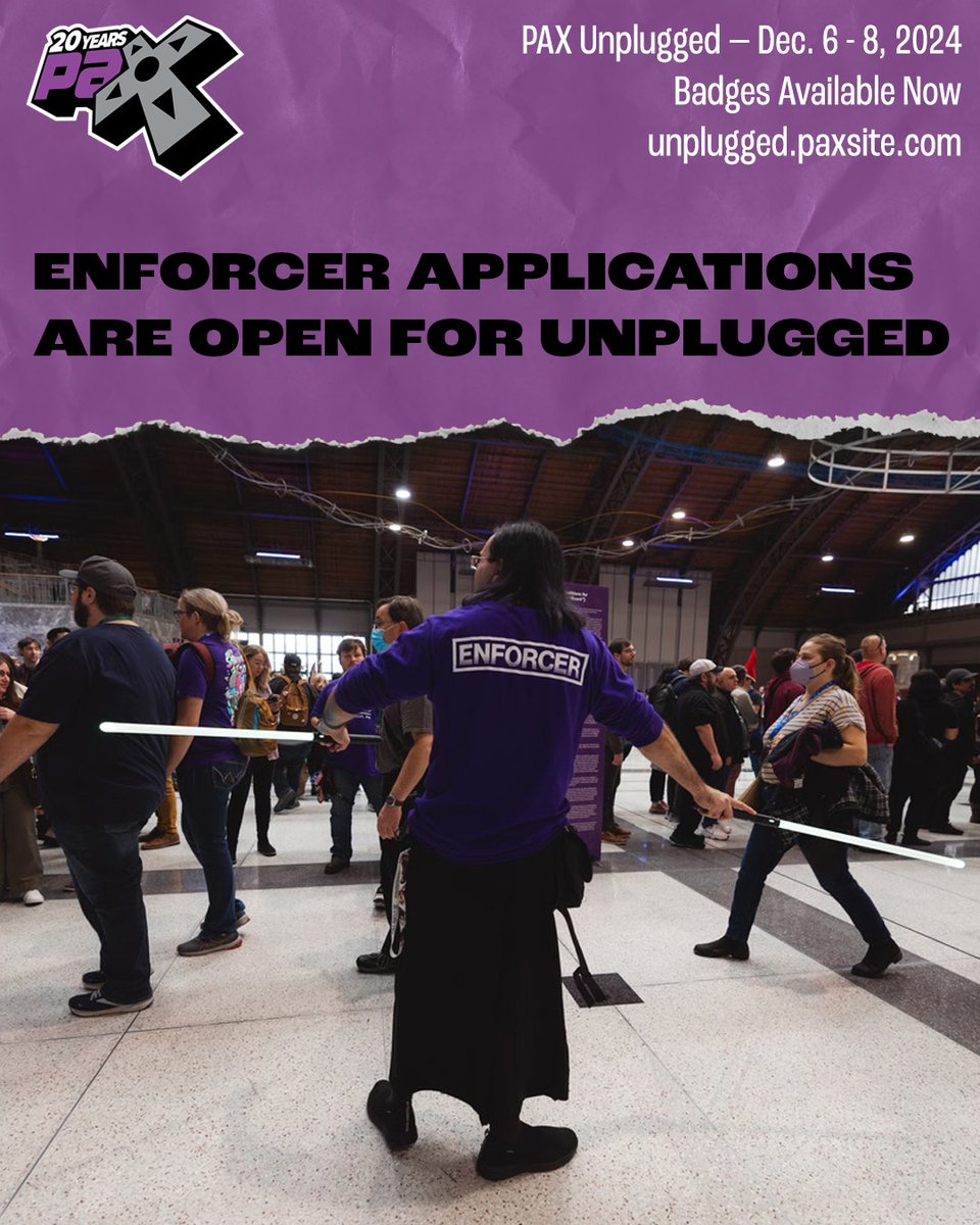 Join our party and help create a legendary PAX adventure! ⚔️ Enforcer applications for #PAXUnplugged are now open.

Apply today at PAXunplugged24.com/Enforcer