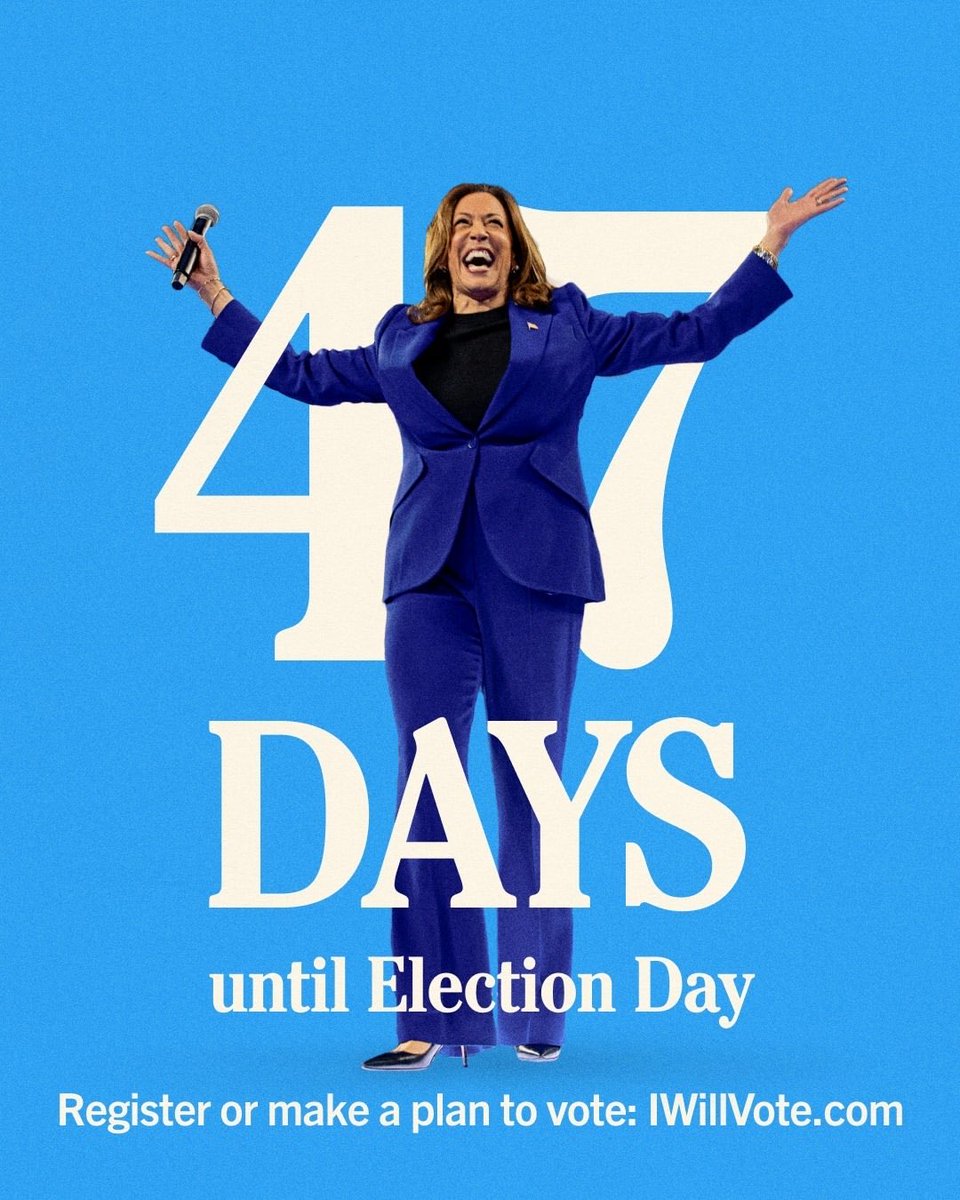 EssieWillows's tweet photo. Only 47 days until we elect Kamala Harris the 47th president of the United States! https://t.co/pvcrYXcc3t
