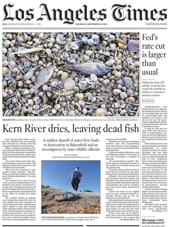 Ian James (@byianjames) on Twitter photo In today's <a href="/latimes/">Los Angeles Times</a>:
A sudden shutoff of water has dried up the Kern River in Bakersfield, leaving thousands of dead fish. latimes.com/environment/st⦠(Photos by Gary Kazanjian for <a href="/latimesphotos/">L.A. Times Photos</a>) In today's <a href="/latimes/">Los Angeles Times</a>:
A sudden shutoff of water has dried up the Kern River in Bakersfield, leaving thousands of dead fish. latimes.com/environment/st⦠(Photos by Gary Kazanjian for <a href="/latimesphotos/">L.A. Times Photos</a>)