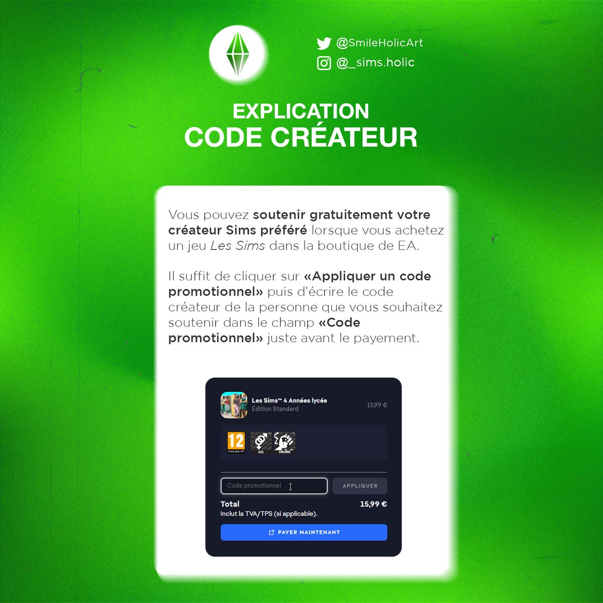 Joana Smile Holic (@smileholicart) on Twitter photo N'oubliez pas les codes créateurs, vous soutiendrez gratuitement vos créateurs #TheSims4 : <a href="/AlixGood14/">Alix Good</a> <a href="/BellePinte/">BellePinte</a> <a href="/Carosimsunivers/">🌟 𝘾𝙖𝙧𝙤' - 📦</a> <a href="/Cassielle__/">✨ Cassielle | Lueurs Célestes 🕯️</a> <a href="/ChatonInGame/">ChatonInGame 🐈</a> <a href="/cissouryne/">Cissou 🦜</a> <a href="/coaen_/">COAEN ☀️🩷</a> <a href="/conjureuse/">Conjureuse 🌙🌸</a> <a href="/CSoinel/">Cissi ⭐</a> <a href="/Laukinawa/">Lauki</a> <a href="/lu_ktv/">Lu_K</a> <a href="/mariesarahytb/">MARISA 🐮🪴</a> <a href="/Moonnh_/">Moon 🌙</a> <a href="/mysterc_/">MysterC</a> <a href="/NabroTV/">Nabro🐤</a> <a href="/SimsNolana/">N♡ĿΛИΛ</a> etc.. N'oubliez pas les codes créateurs, vous soutiendrez gratuitement vos créateurs #TheSims4 : <a href="/AlixGood14/">Alix Good</a> <a href="/BellePinte/">BellePinte</a> <a href="/Carosimsunivers/">🌟 𝘾𝙖𝙧𝙤' - 📦</a> <a href="/Cassielle__/">✨ Cassielle | Lueurs Célestes 🕯️</a> <a href="/ChatonInGame/">ChatonInGame 🐈</a> <a href="/cissouryne/">Cissou 🦜</a> <a href="/coaen_/">COAEN ☀️🩷</a> <a href="/conjureuse/">Conjureuse 🌙🌸</a> <a href="/CSoinel/">Cissi ⭐</a> <a href="/Laukinawa/">Lauki</a> <a href="/lu_ktv/">Lu_K</a> <a href="/mariesarahytb/">MARISA 🐮🪴</a> <a href="/Moonnh_/">Moon 🌙</a> <a href="/mysterc_/">MysterC</a> <a href="/NabroTV/">Nabro🐤</a> <a href="/SimsNolana/">N♡ĿΛИΛ</a> etc..