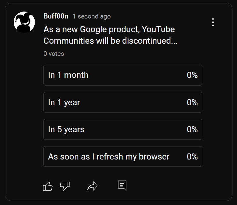 mw2mh's tweet photo. Seemed like an appropriate poll to run on my new YouTube Communities page https://t.co/FG3pLSVQop