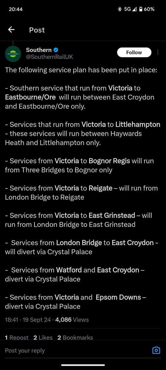 Jasperwrites's tweet photo. @SouthernRailUK , hi all.  Your tweet says services from Victoria to Littlehampton run between Haywards Heath and Victoria only but I'm standing at East Croydon and all information says trains are delayed but still coming from Victoria to Littlehampton.  Which one is it? https://t.co/OYA8dS9Bzg